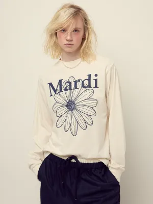 TSHIRT LONG SLEEVE FLOWERMARDI_CREAM NAVY Comfort Stretch Fit