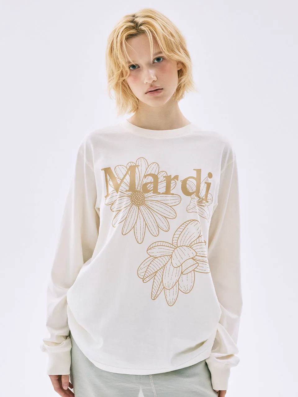 TSHIRT LONG SLEEVE TRIPLE FLOWER_CREAM PEANUT Low Environmental Impact