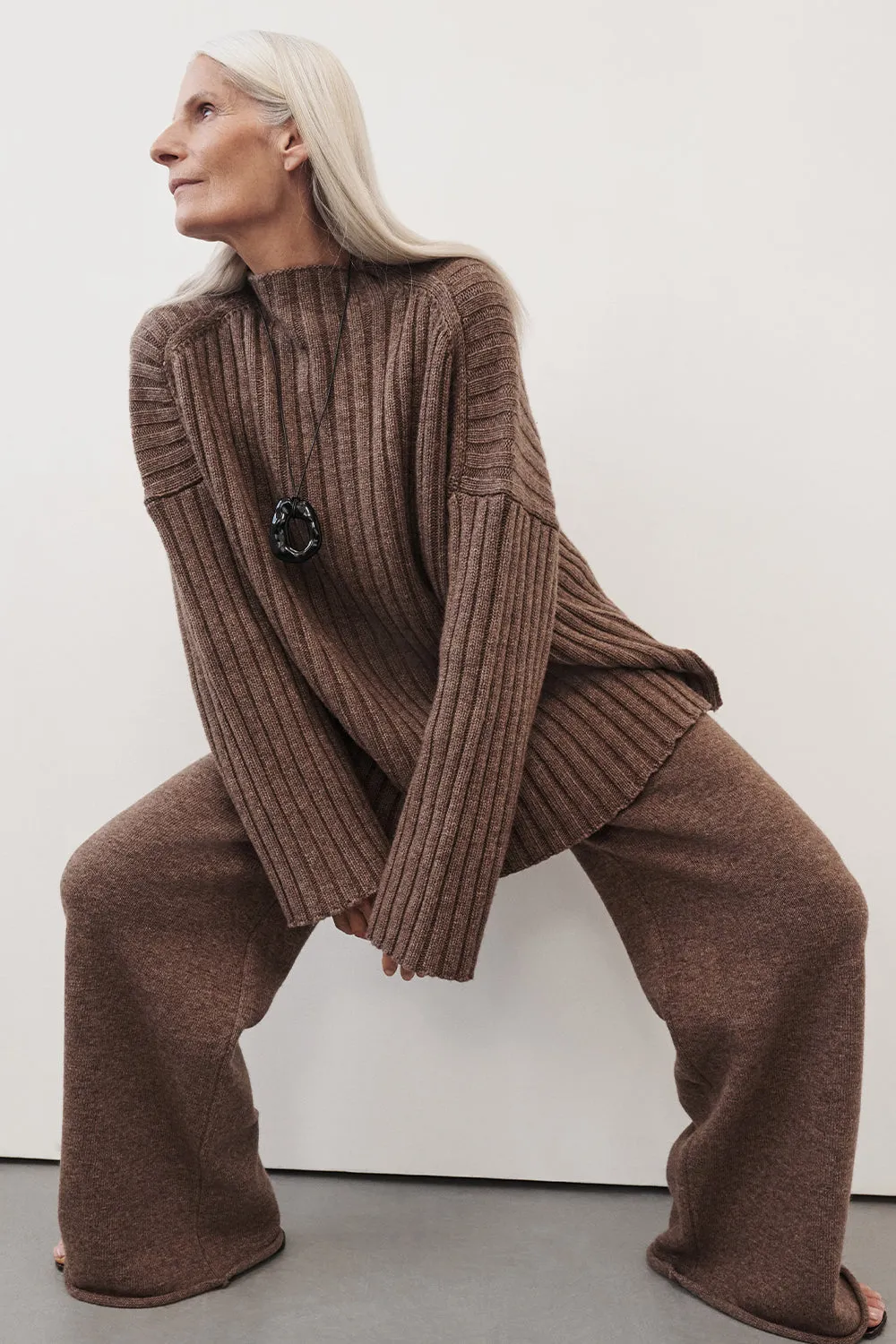 Stretchable Waistband OdorResistant TUCSON MOCHA HIGH NECK KNIT JUMPER