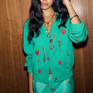 Simple Casual Style Stay Soft Turquoise Key Cardigan