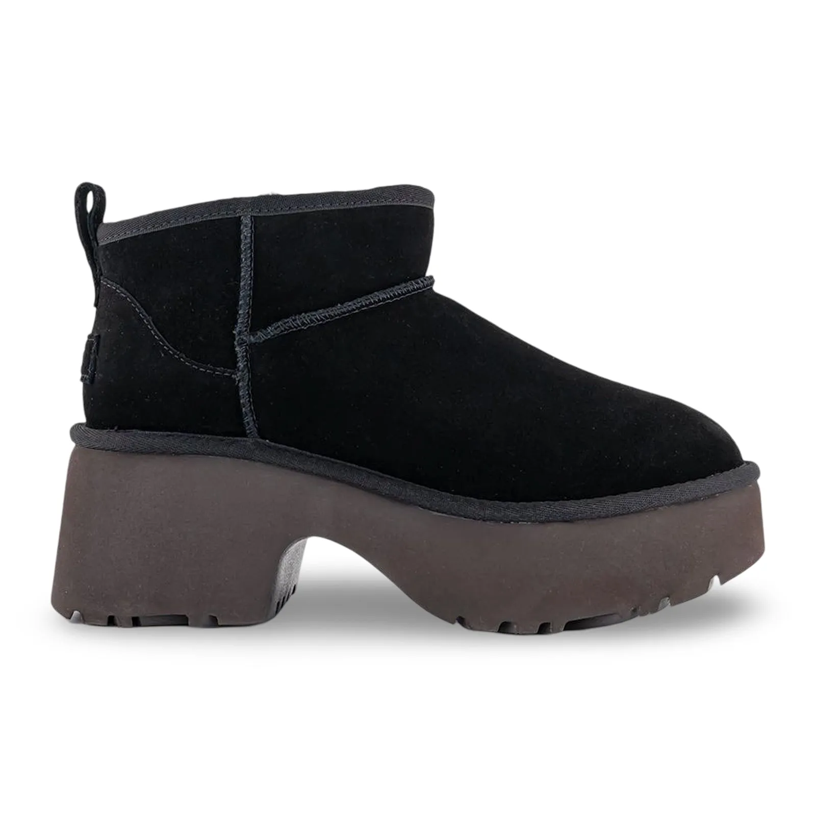 Ugg Classic Ultra Mini New Heights Suede Women's Ankle Black Boots Silver Glow Classic Touch