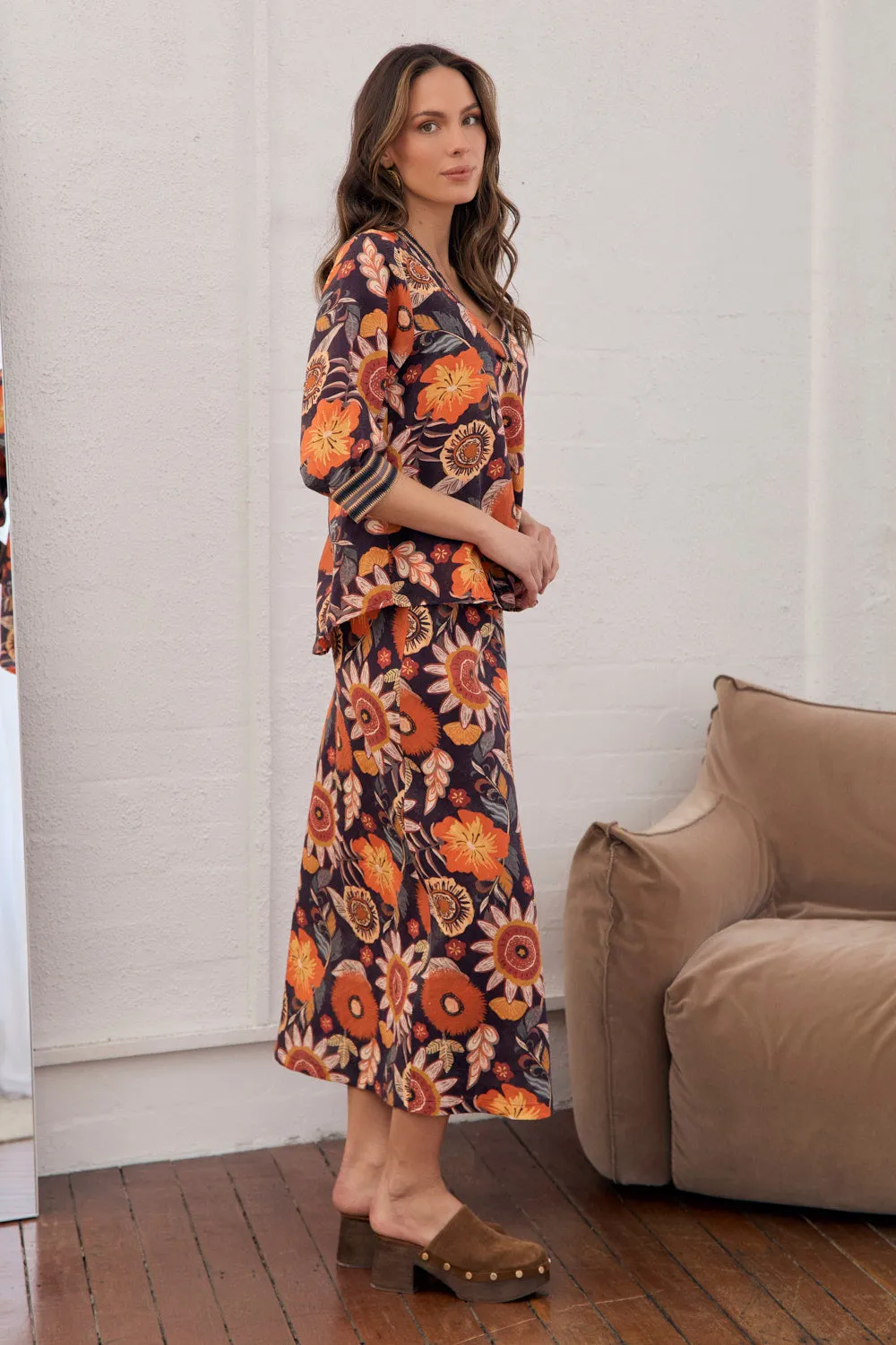 Katie Bias Cut Skirt in Abigail Side Pockets Anti Pilling Fabric