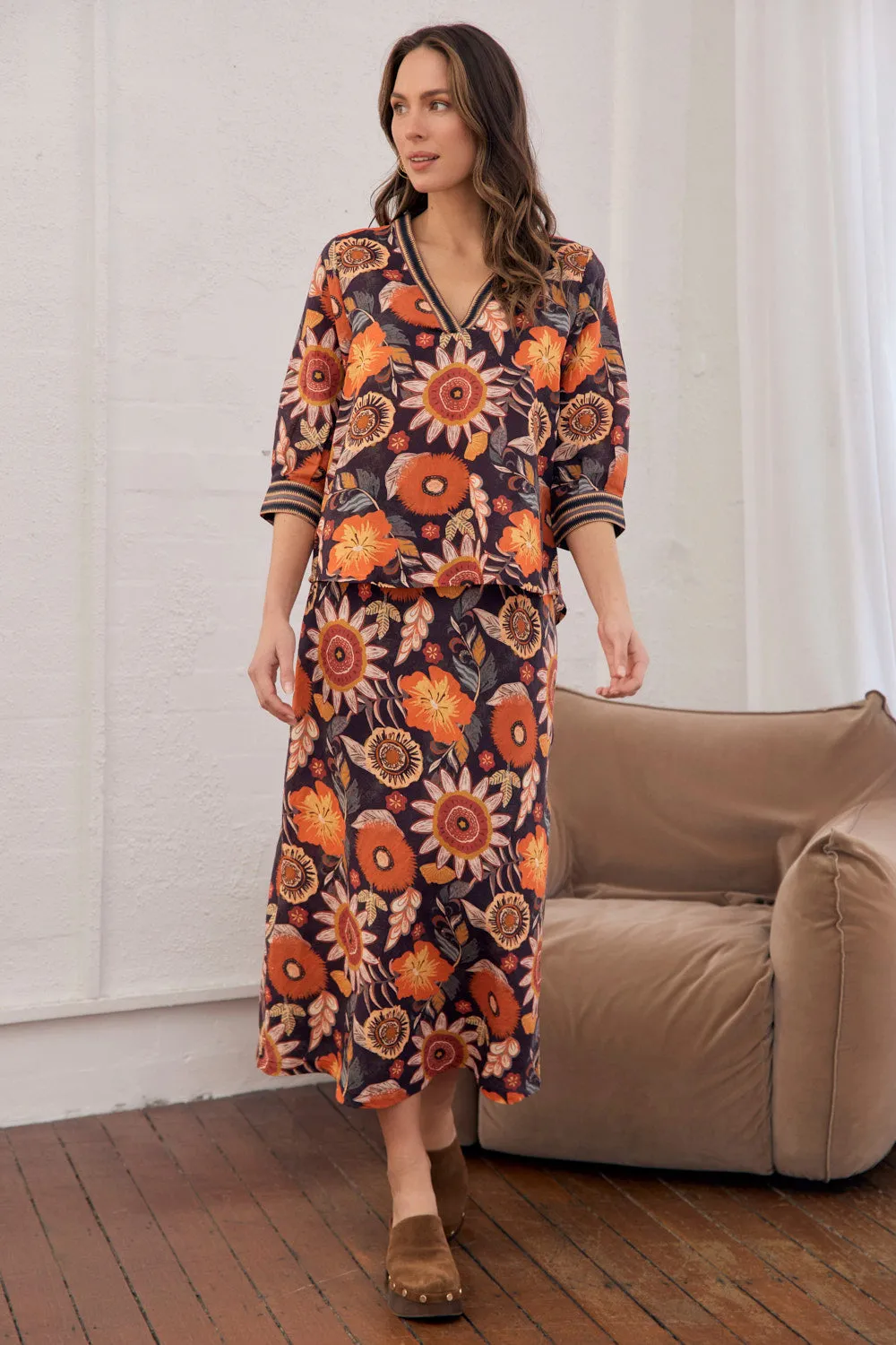 Katie Bias Cut Skirt in Abigail Outfit Moodset Urban Fit