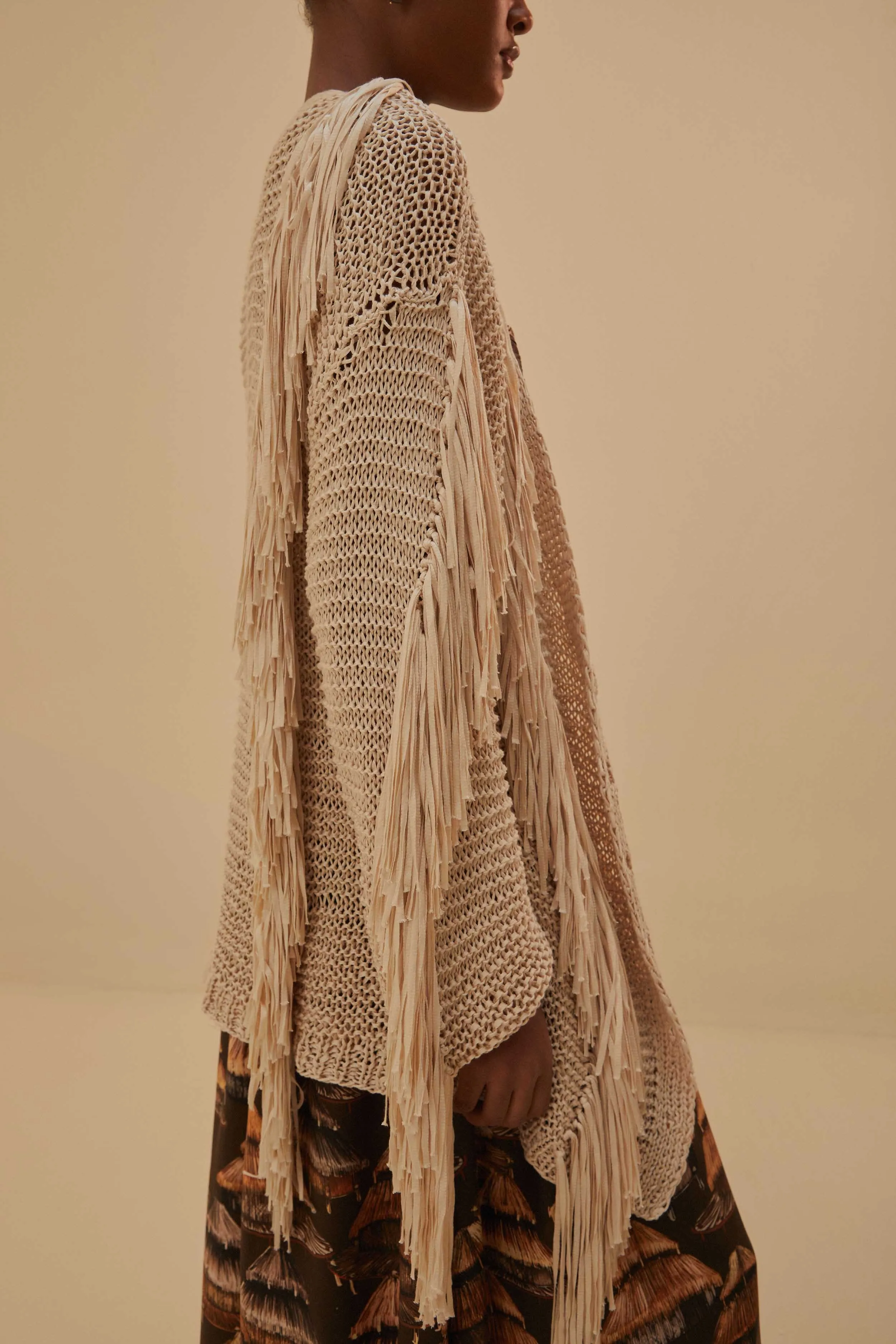 Sand Stripes Fringes Knit Cardigan Chic Comforted Breathable Lining