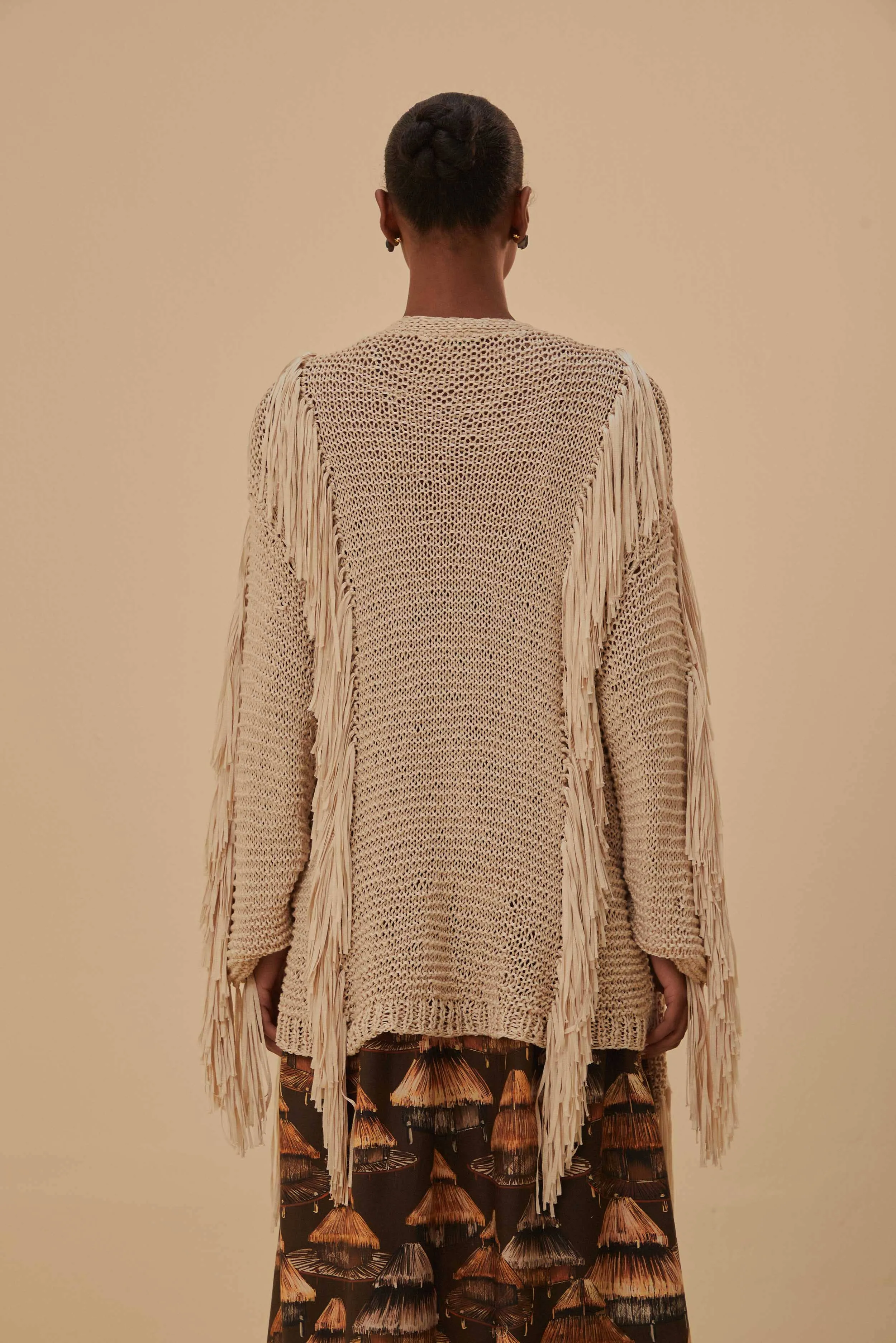 Sand Stripes Fringes Knit Cardigan Winter Days Texture Detail