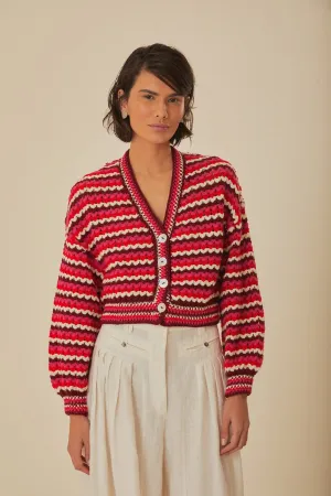 ReverseCoil Zipper Colorful Stripes Crochet Cardigan