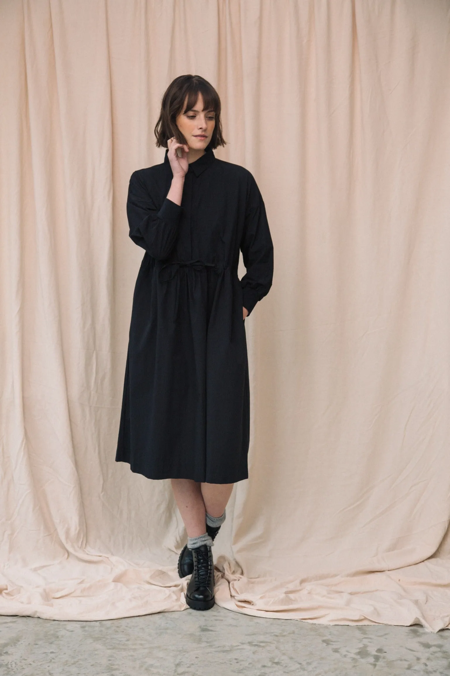 Umi Organic Cotton Poplin Dress in Black Street Mood Gentle Stitch