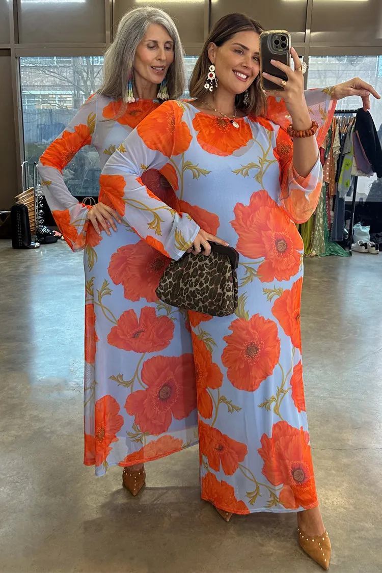 Chain-Detail Flattering Cut Wear Blue Poppy Aria Mesh Dress