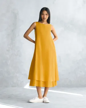 Stylish day dress Office Layer Double Layer Dress - Ochre