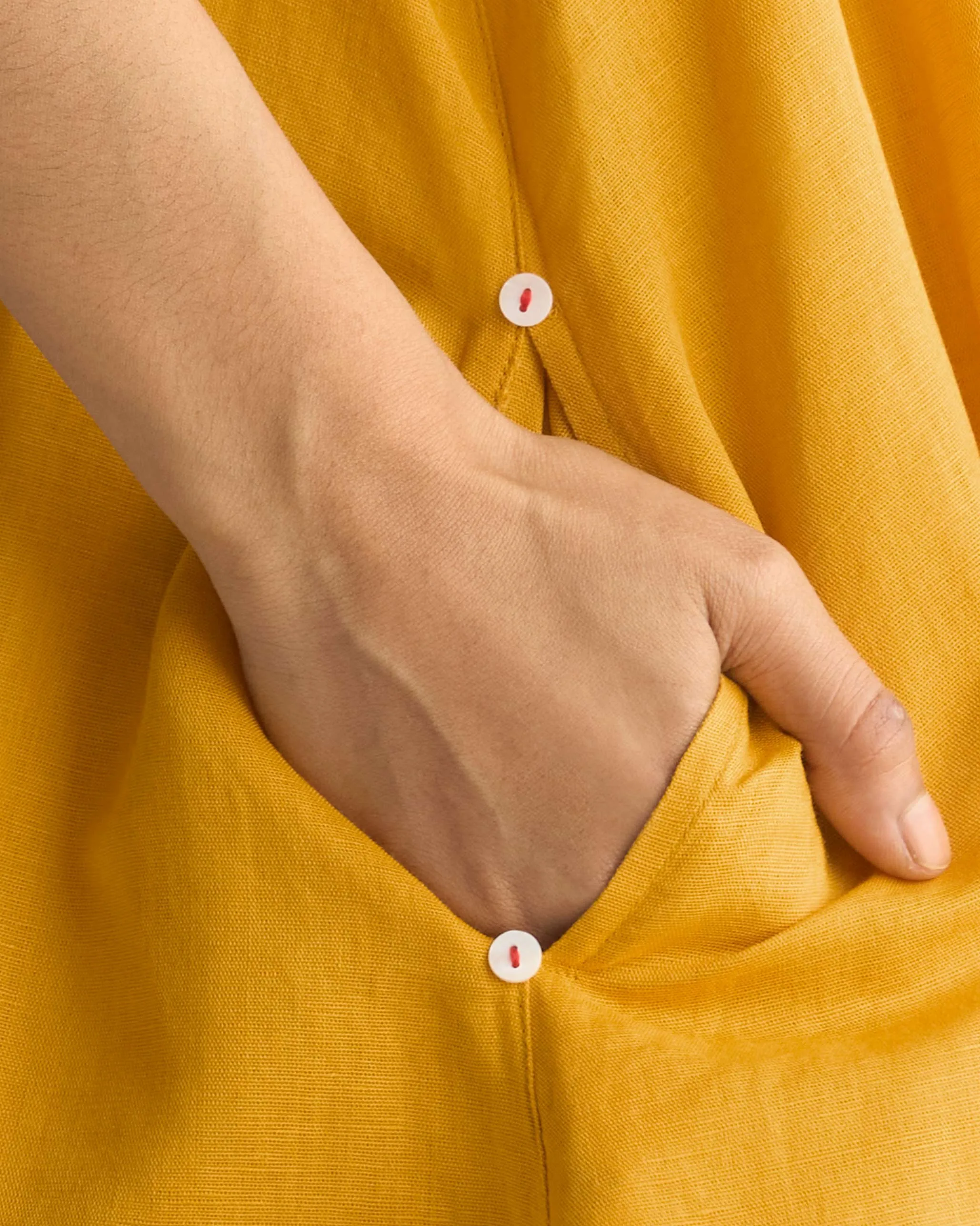 Linen-Blend Double Layer Dress - Ochre