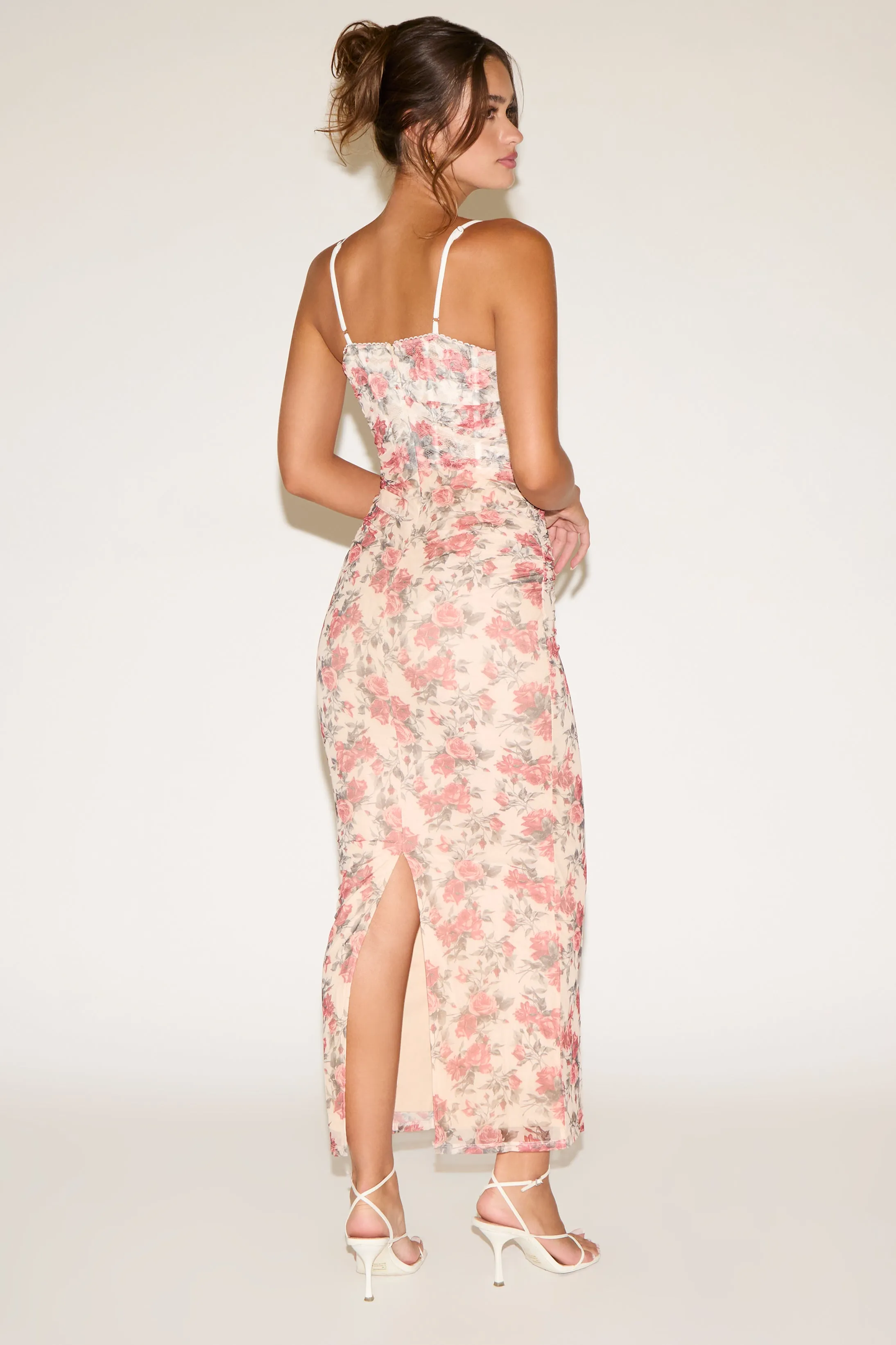 Heart Glow LACE TRIM FLOWER PRINT MAXI DRESS WITH BONING