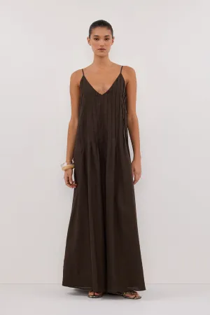 TAHLIA BITTER CHOC LINEN BLEND MAXI DRESS Youth Charm Relaxed Design