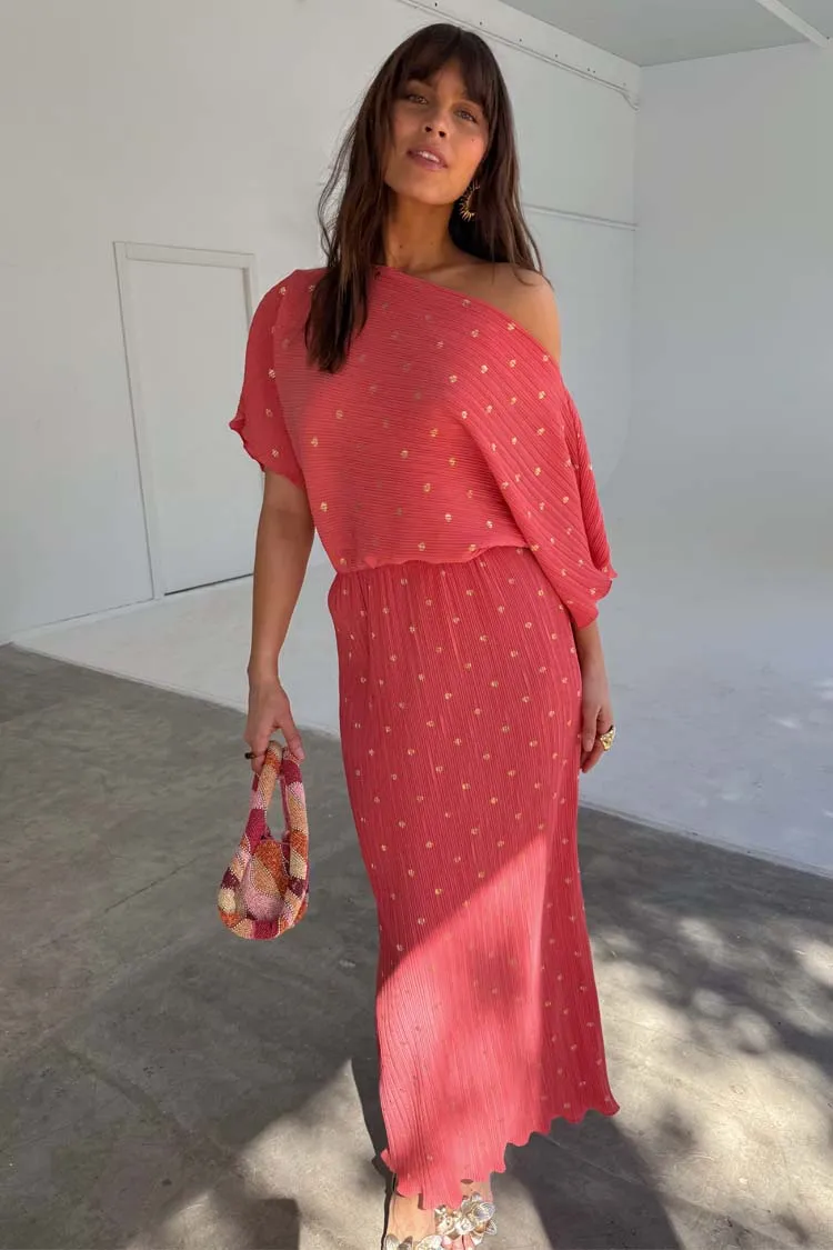 Coral Plisse Tilly Dress Lightweight Feel Travel-Essential