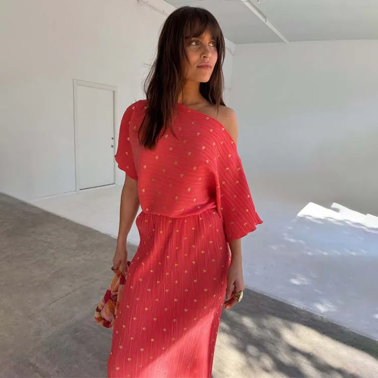 Coral Plisse Tilly Dress Seasonal Style Polished Appearance