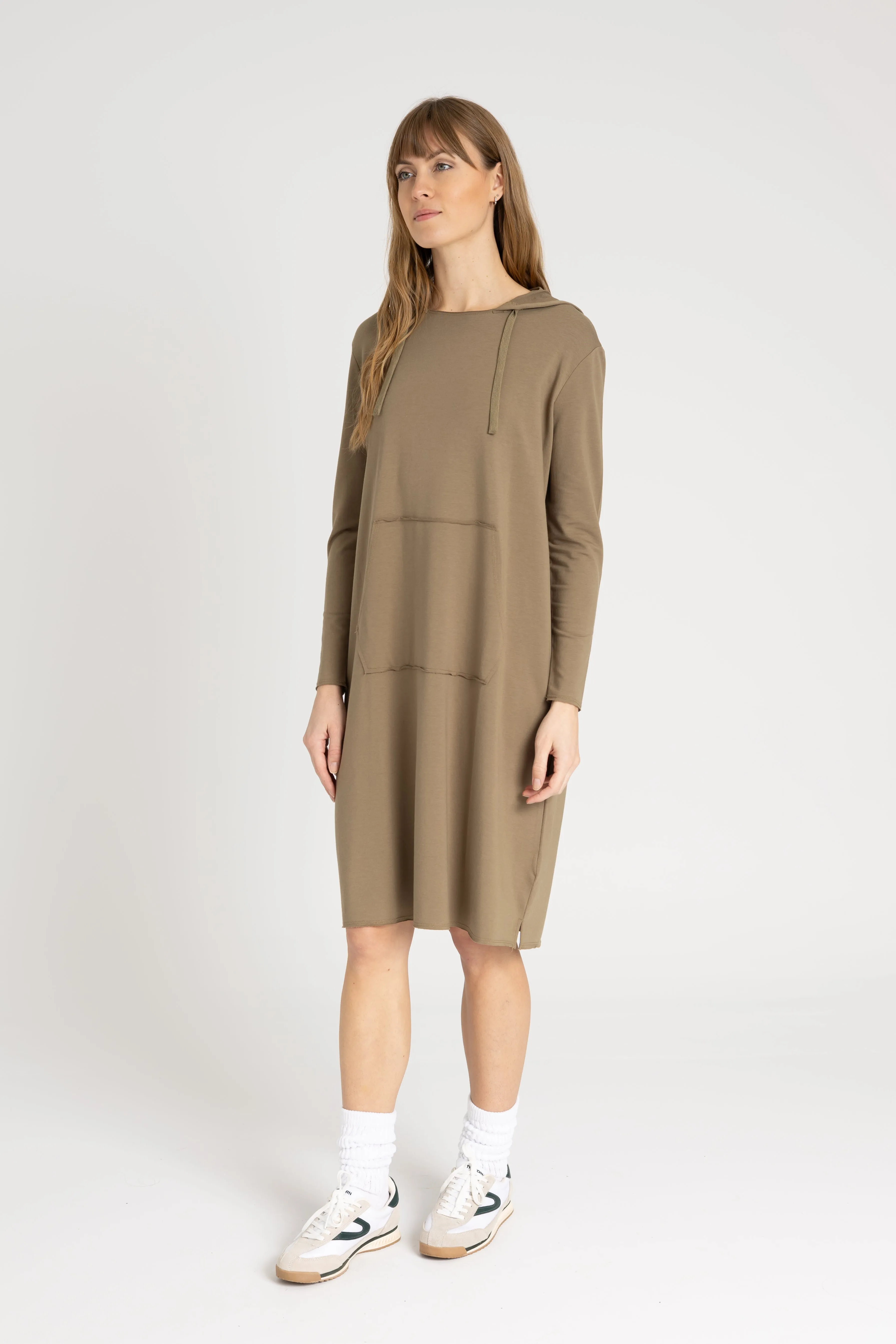 Sporty Look Summer Outfit Green Drawstring Hoodie Dress