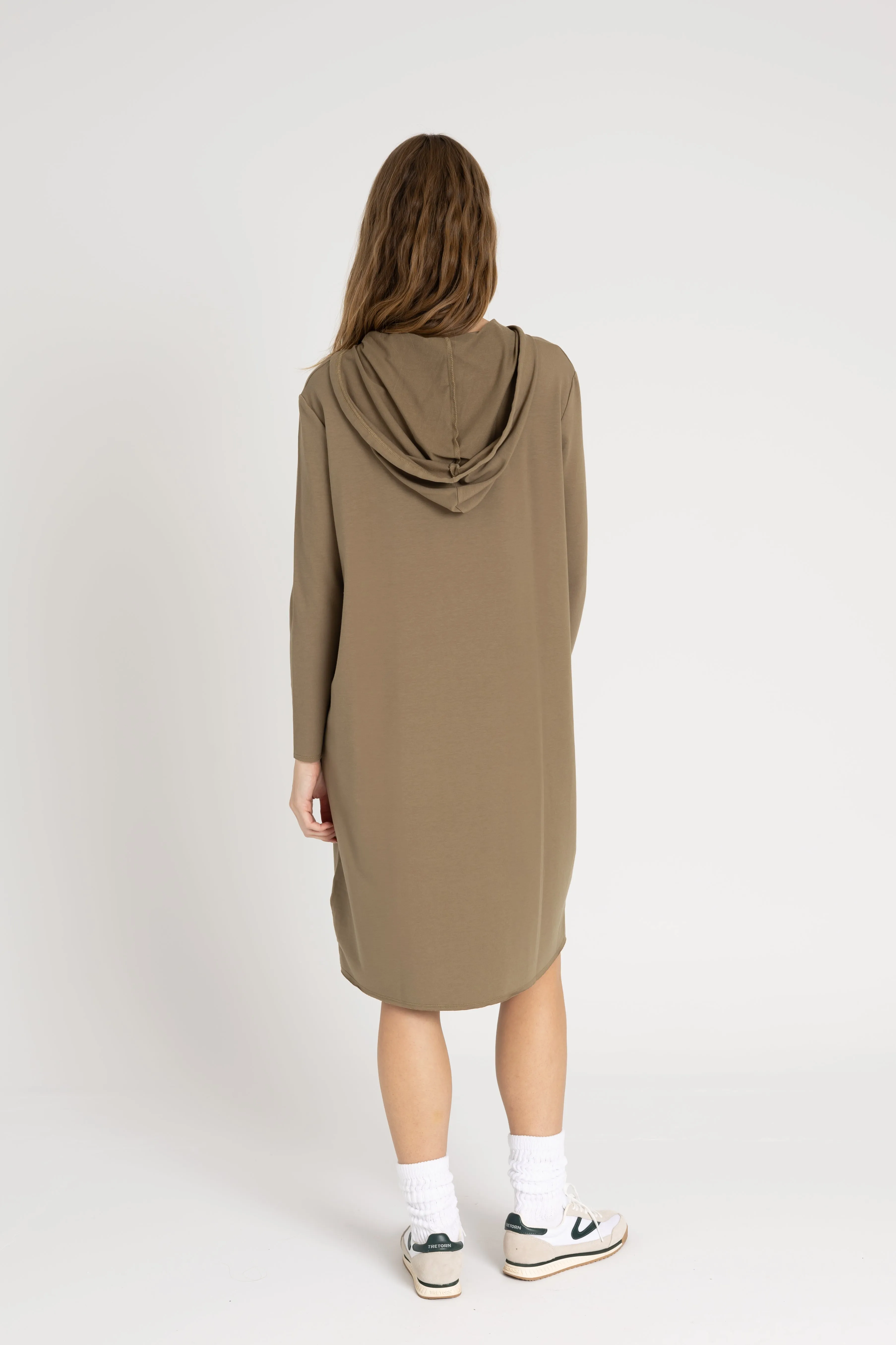 Green Drawstring Hoodie Dress Quiet Glow