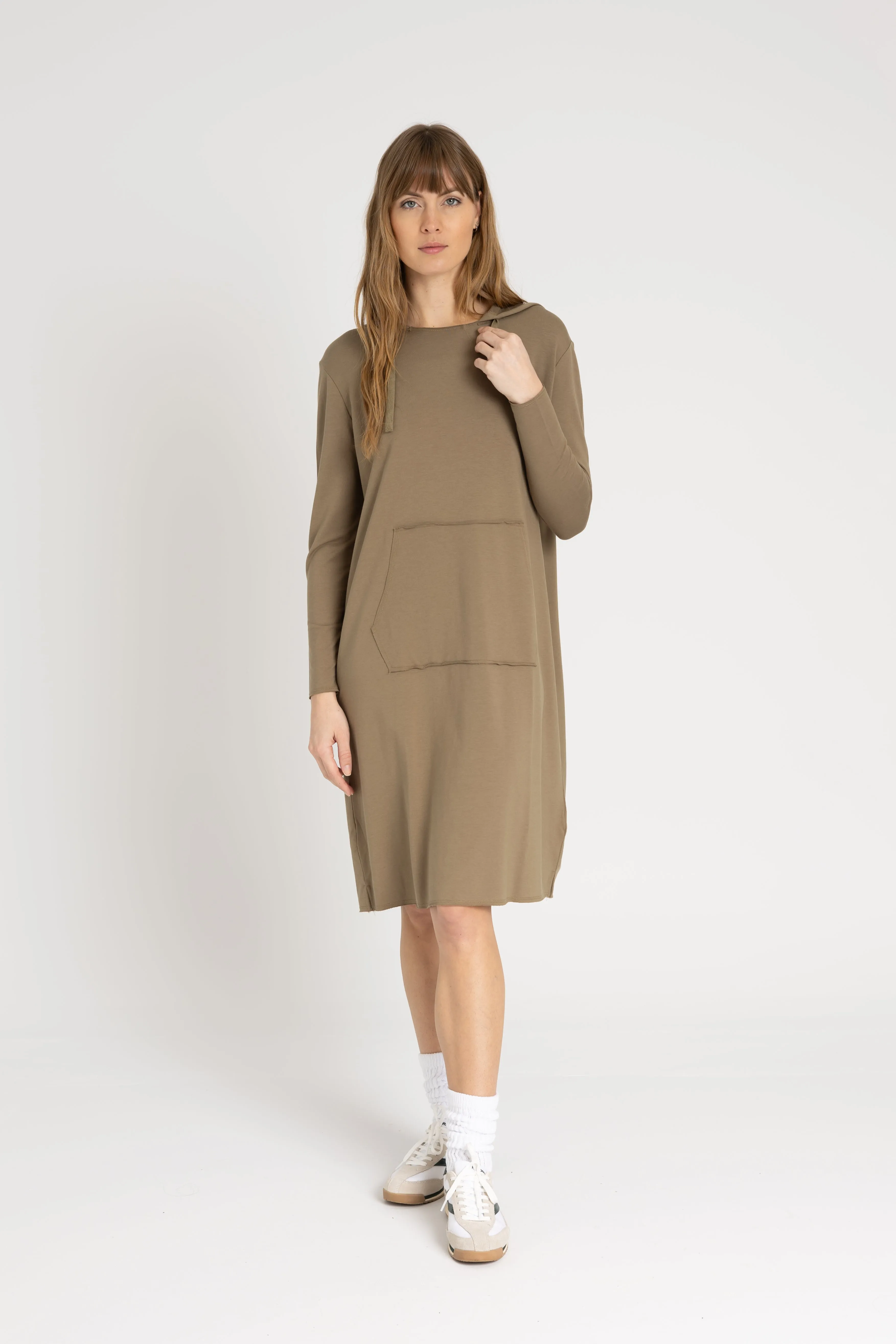 Green Drawstring Hoodie Dress Trendy Everyday Grace Glow