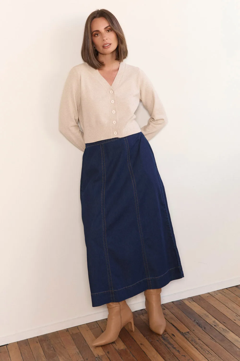 Fresh Look Maddy Denim Maxi Skirt in Dark Wash