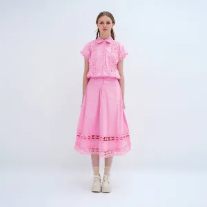 Blouse & Midi Skirt Set ruffle trim Soft Finish