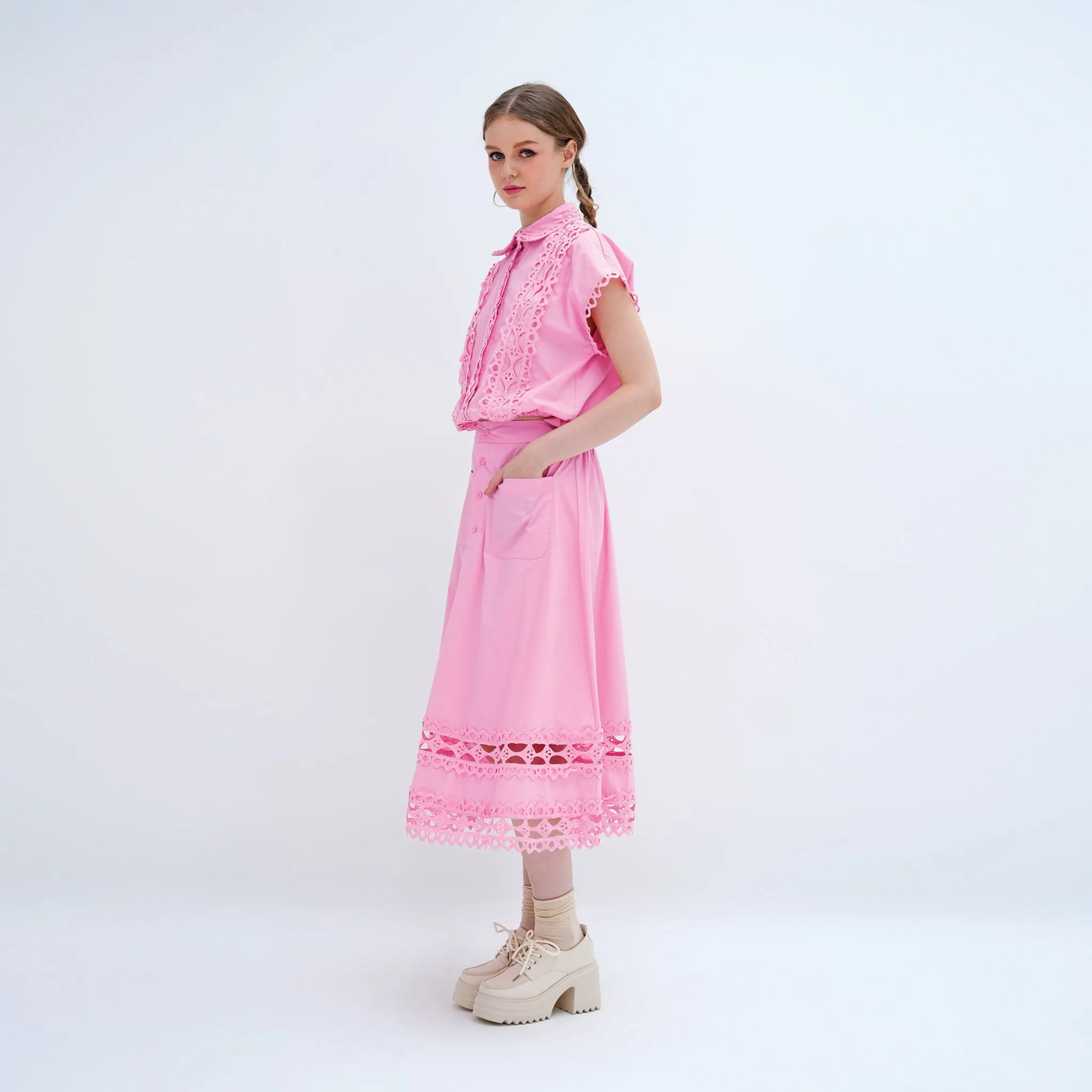 Blouse & Midi Skirt Set Soft Outfit Refined Mood