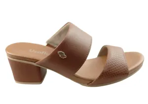 Usaflex Anita Womens Comfortable Leather Low Heel Slides Sandals Casual Evening Wear