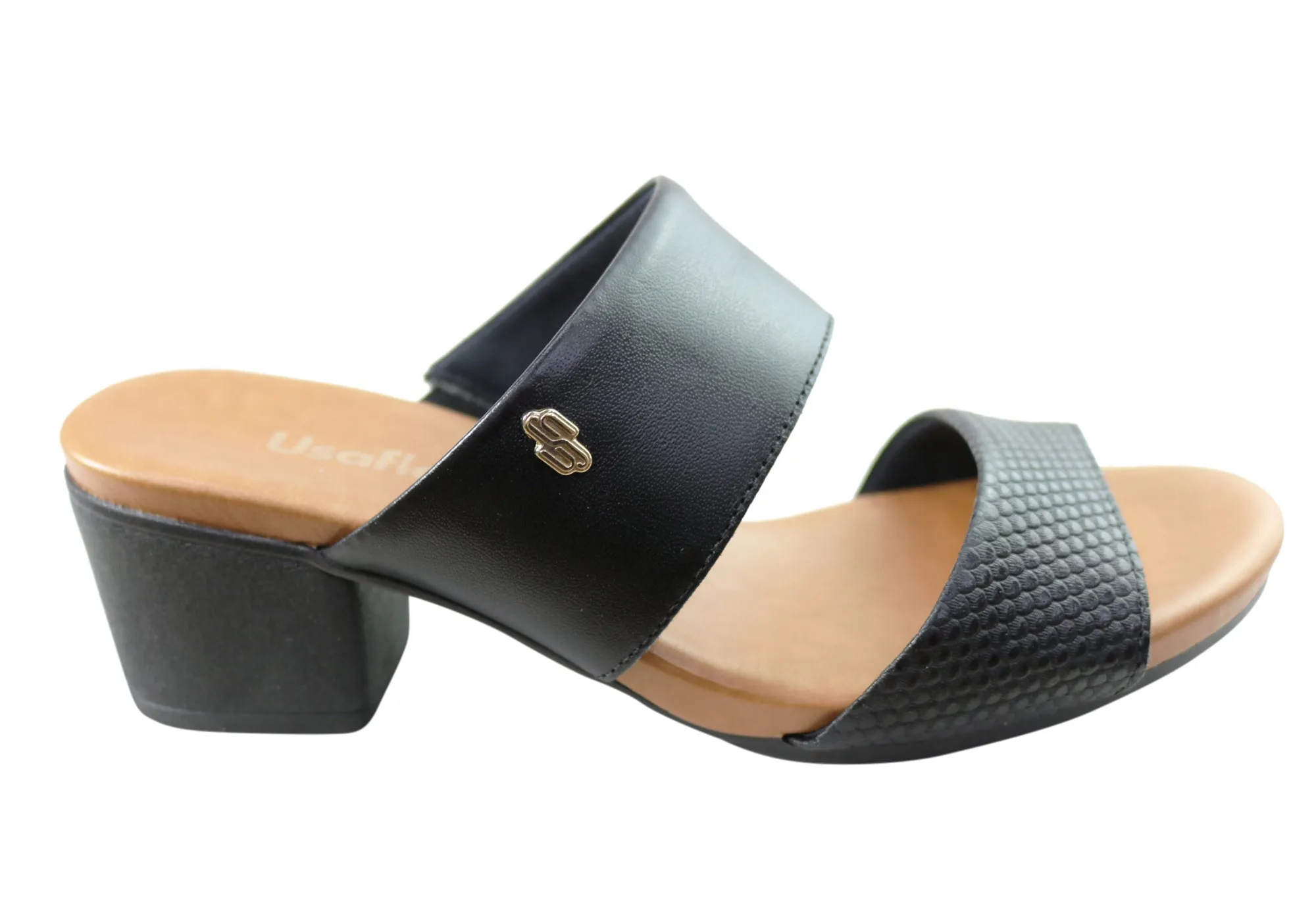 Season Vibe Usaflex Anita Womens Comfortable Leather Low Heel Slides Sandals