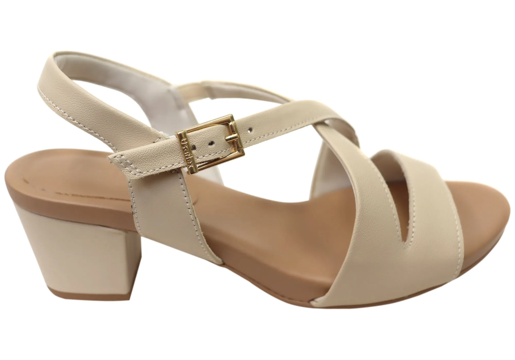 Comfortable Arch Support Flex grooves Usaflex Cassandra Womens Comfortable Leather Mid Heel Sandals