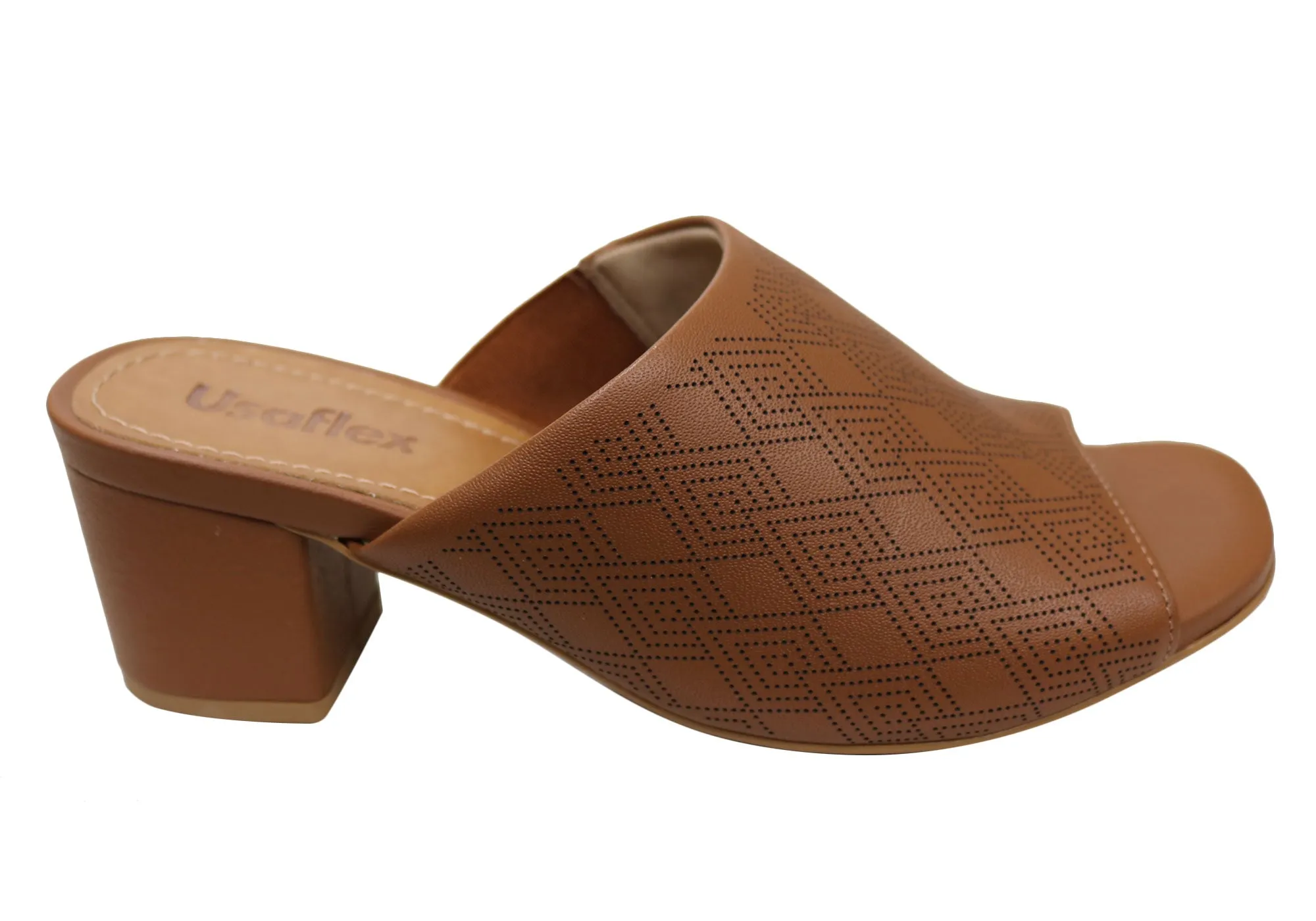 High Fashion Usaflex Janice Womens Comfortable Leather Slides Heels Made In Brazil