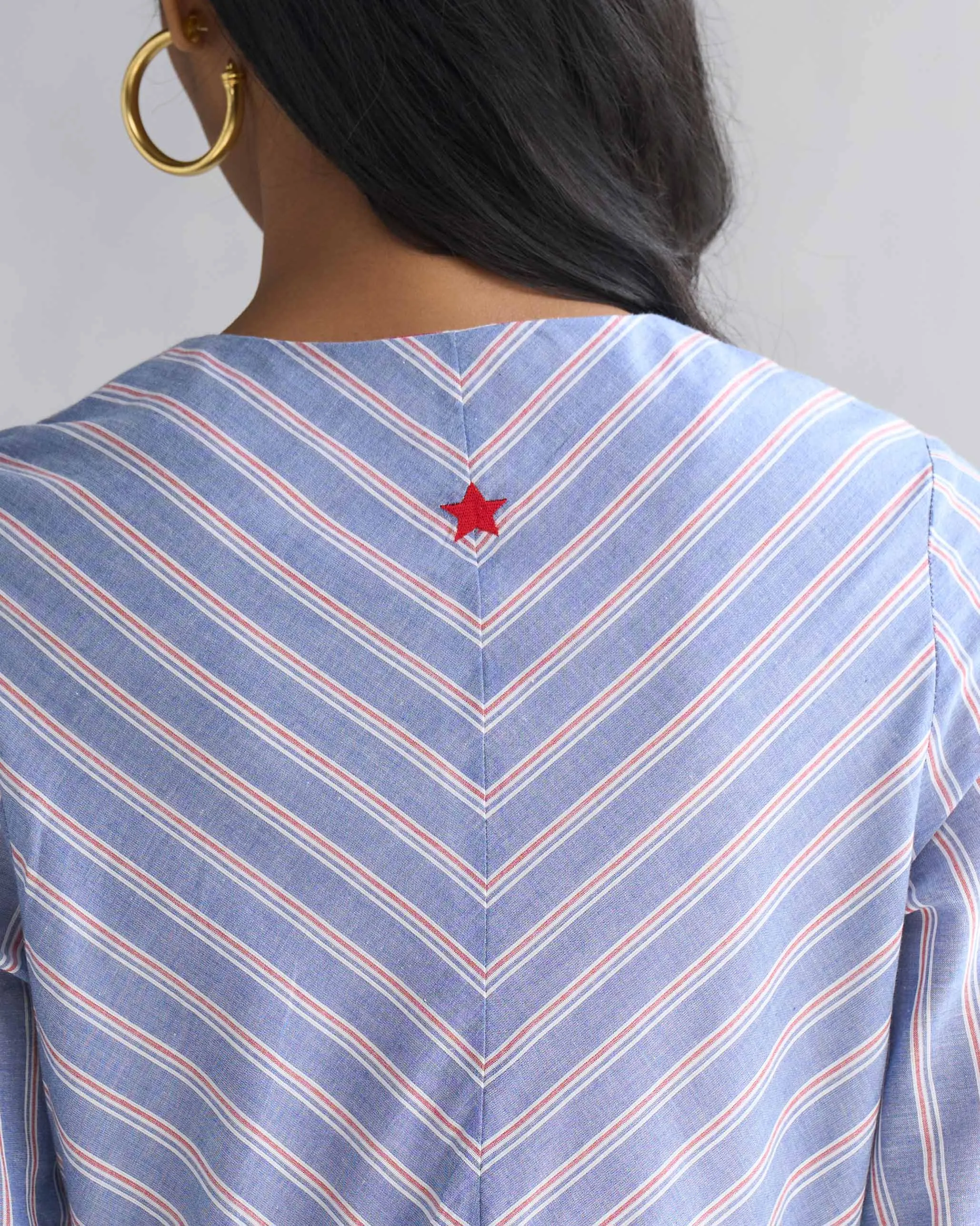 V-neck Flared Dress - Blue & Red Fit Mood