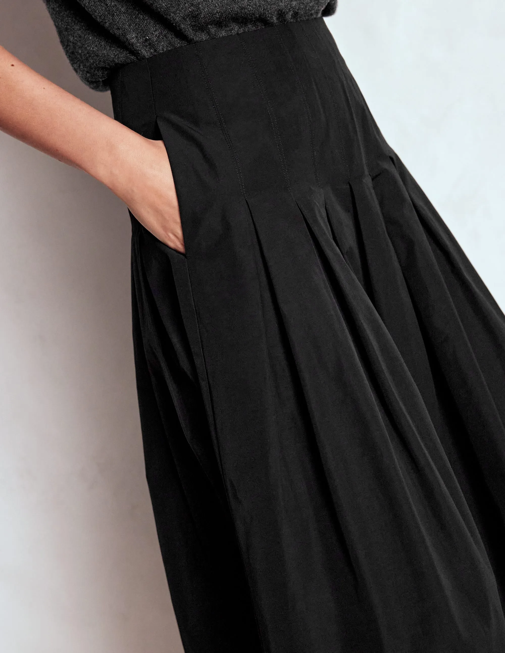 Valentina Taffeta Midi Skirt-Black Young adult Front Slit