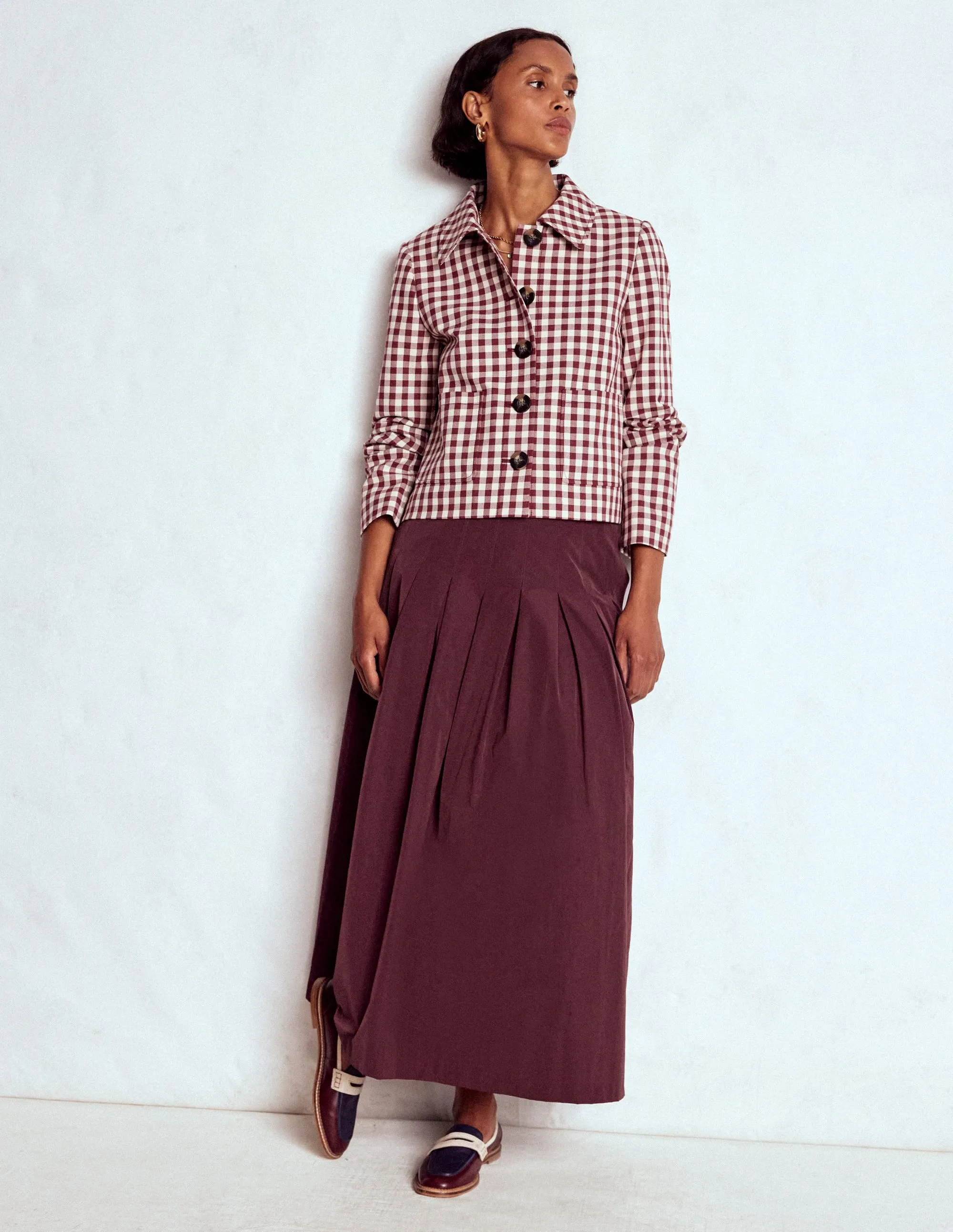 Modern Design Pleated Construction Valentina Taffeta Midi Skirt-Deep Wisteria