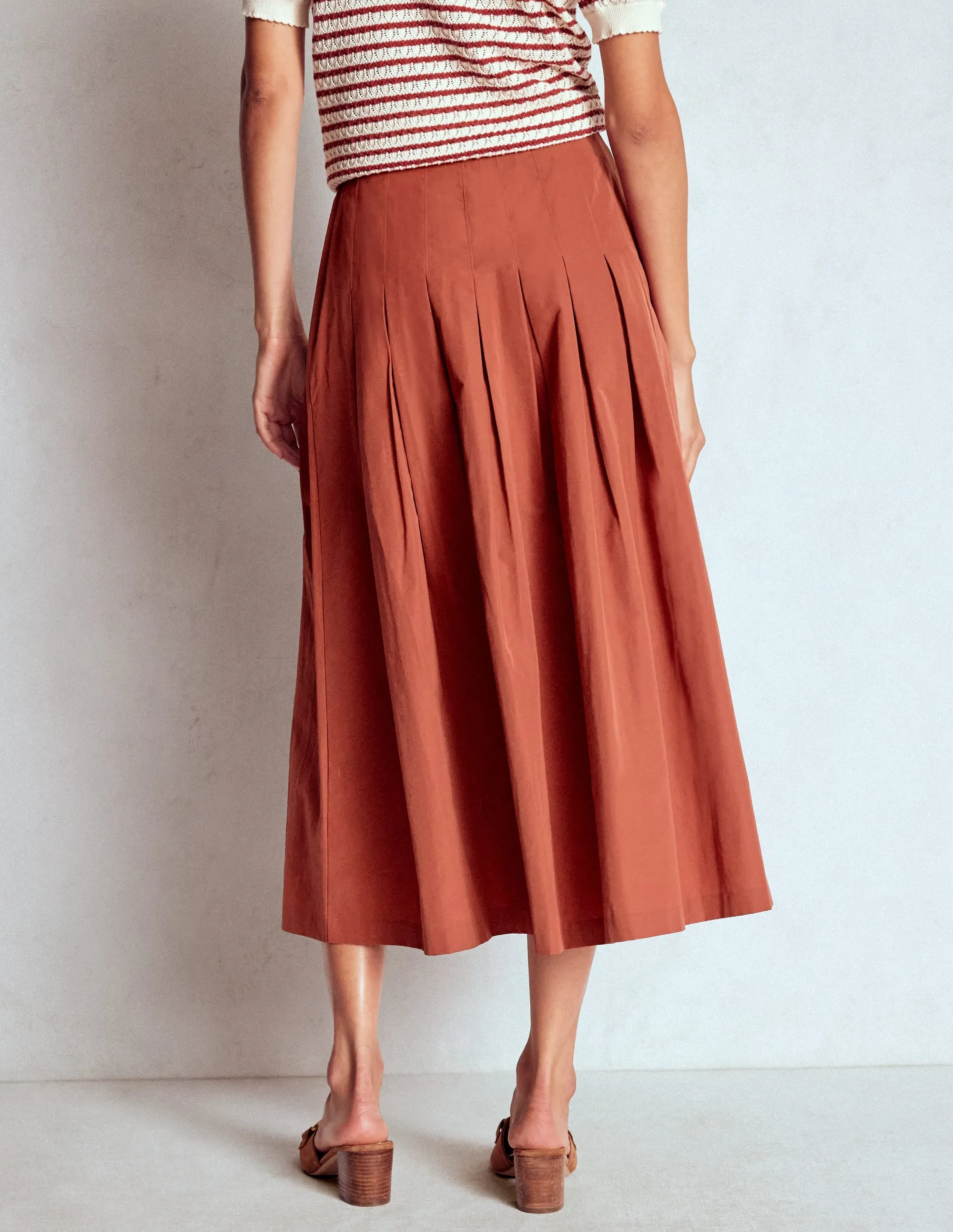 Valentina Taffeta Midi Skirt-Roasted Chestnut Brown Subtle Mood