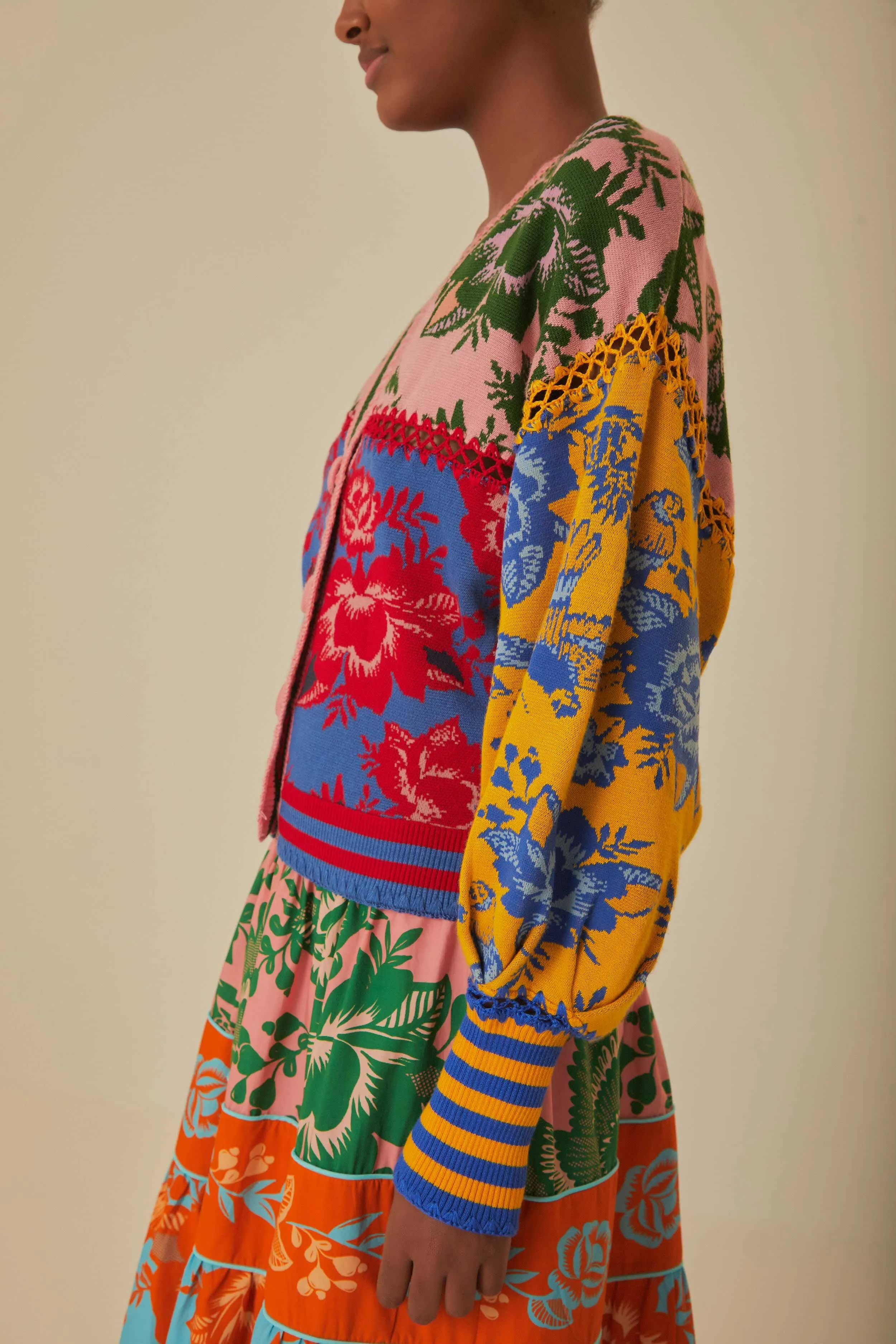 Lace Floral Patch Knit Cardigan Chill Weather