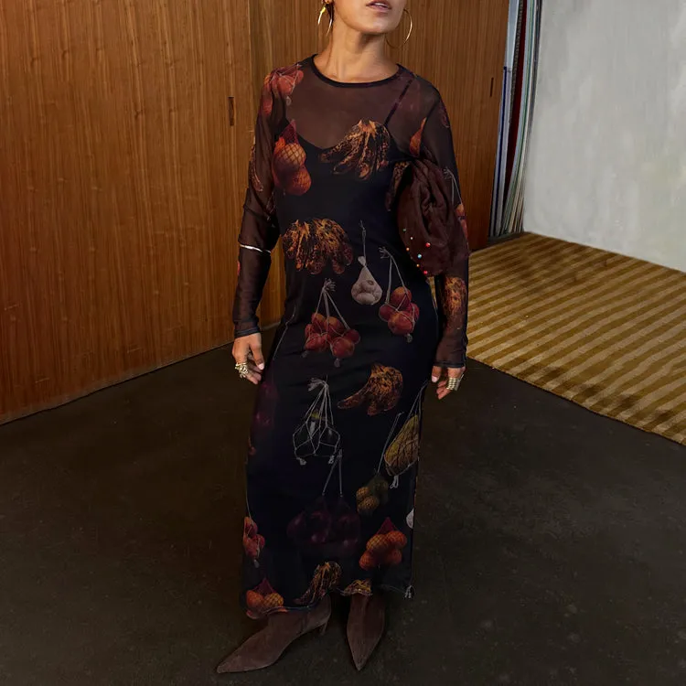 Embroidered-Detail Verduras Mesh Dress