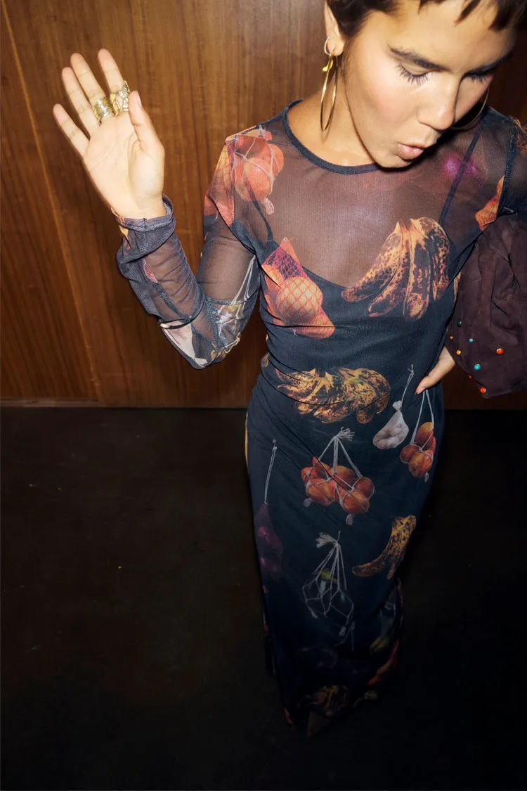 Contemporary Waist Subtle Finish Verduras Mesh Dress