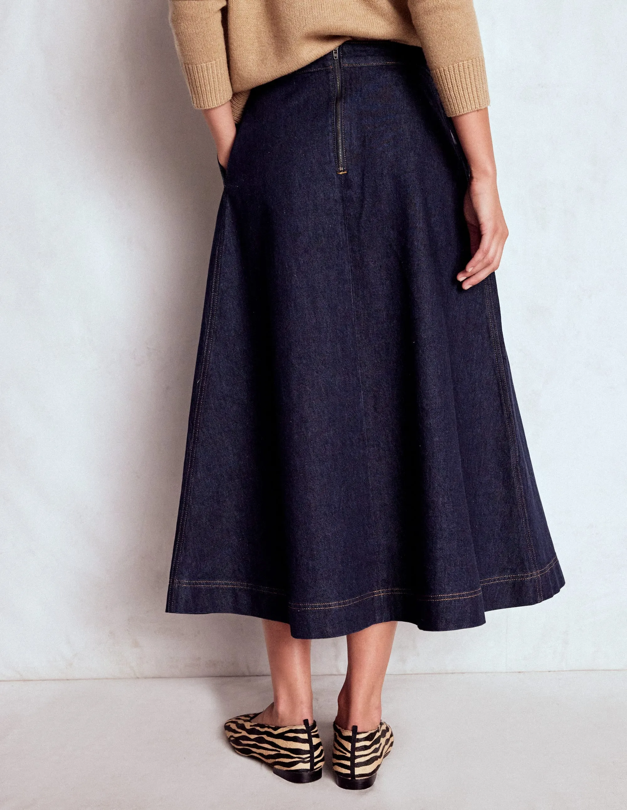 Verity Denim Midi Skirt-Indigo Mood Outfitboard Low Rise