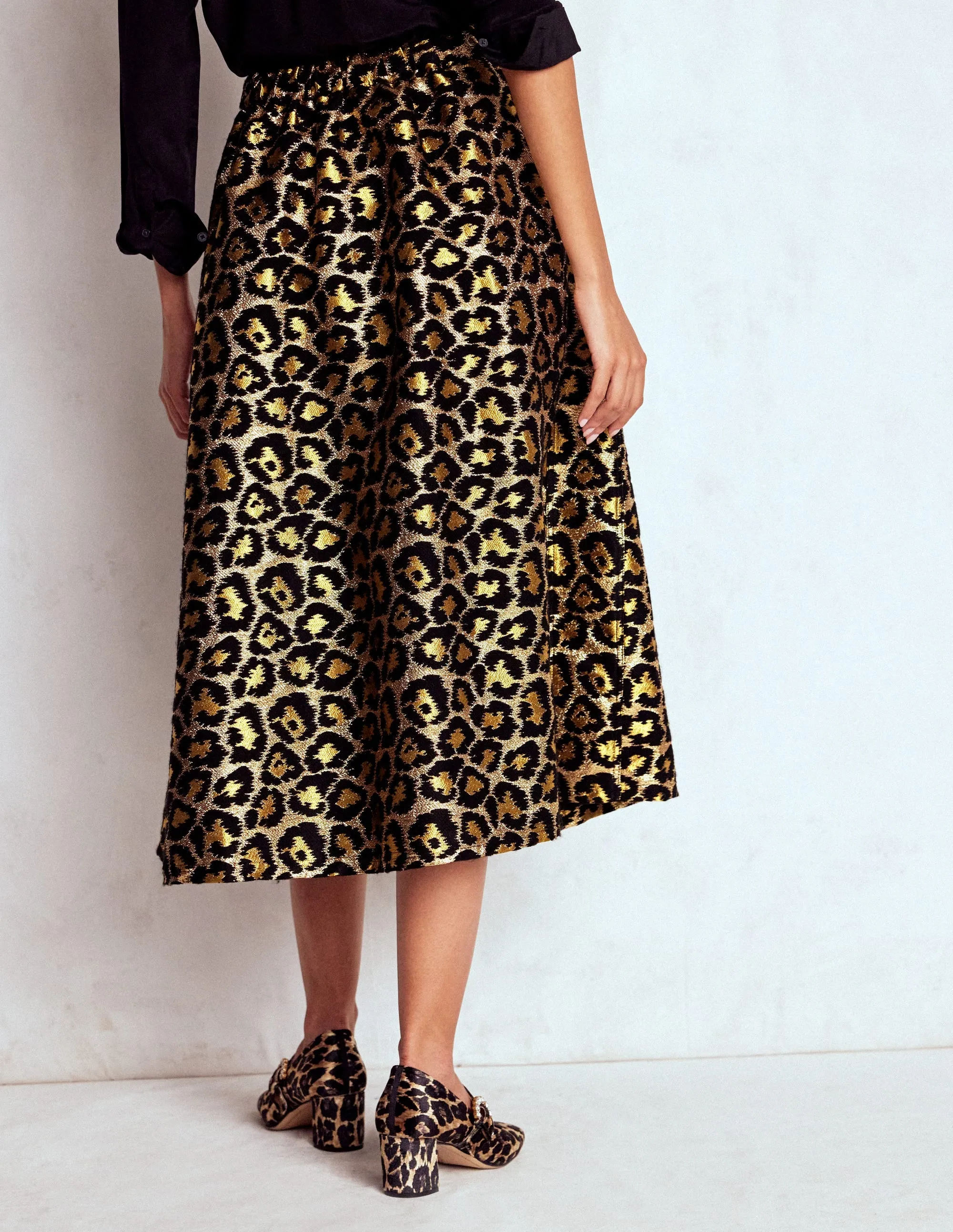 Verity Jacquard Midi Skirt-Leopard Print beaded embellishment Breezy Style