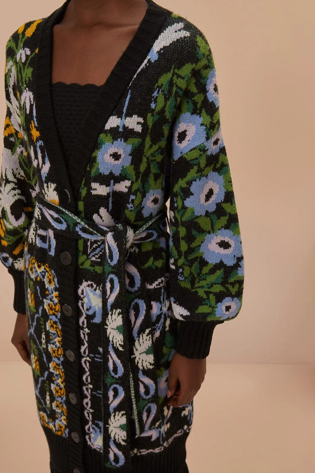 Sleek Fit Mood Wear Black Winter Garden Knit Midi Cardigan