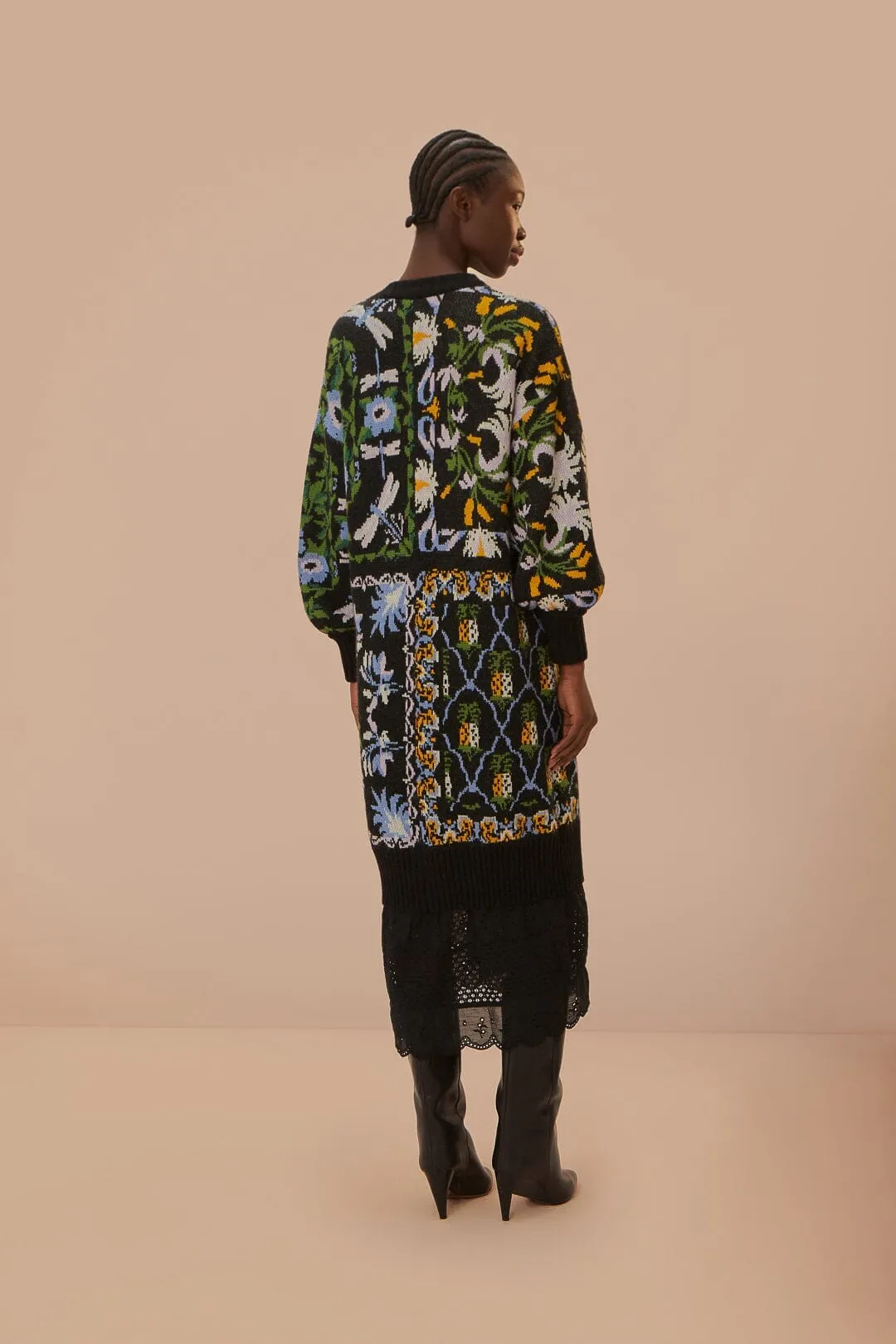 Black Winter Garden Knit Midi Cardigan Everyday Classic