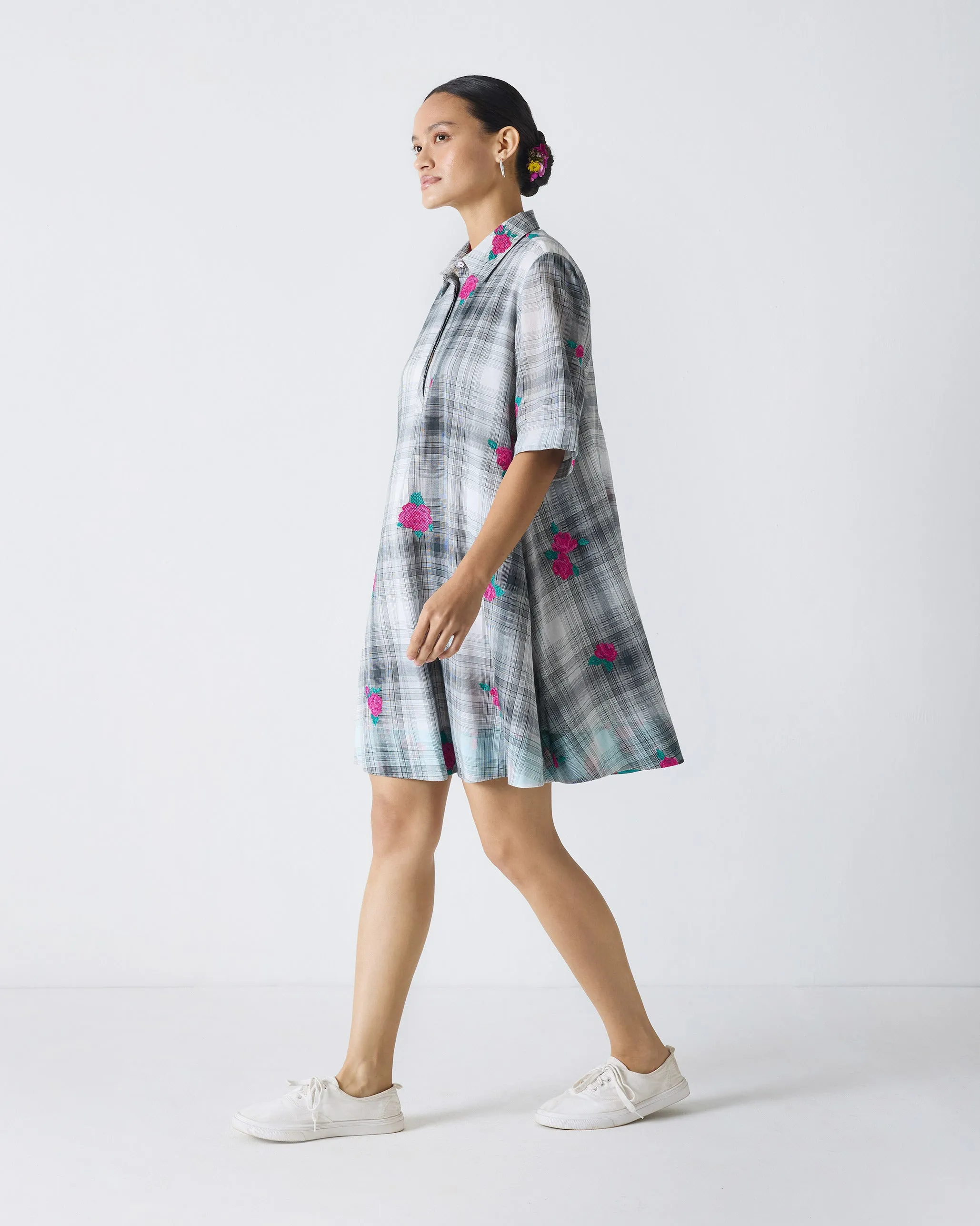 Warm Touch Wardrobe-Staple Happy Heart Dress - Black & White Embroidery