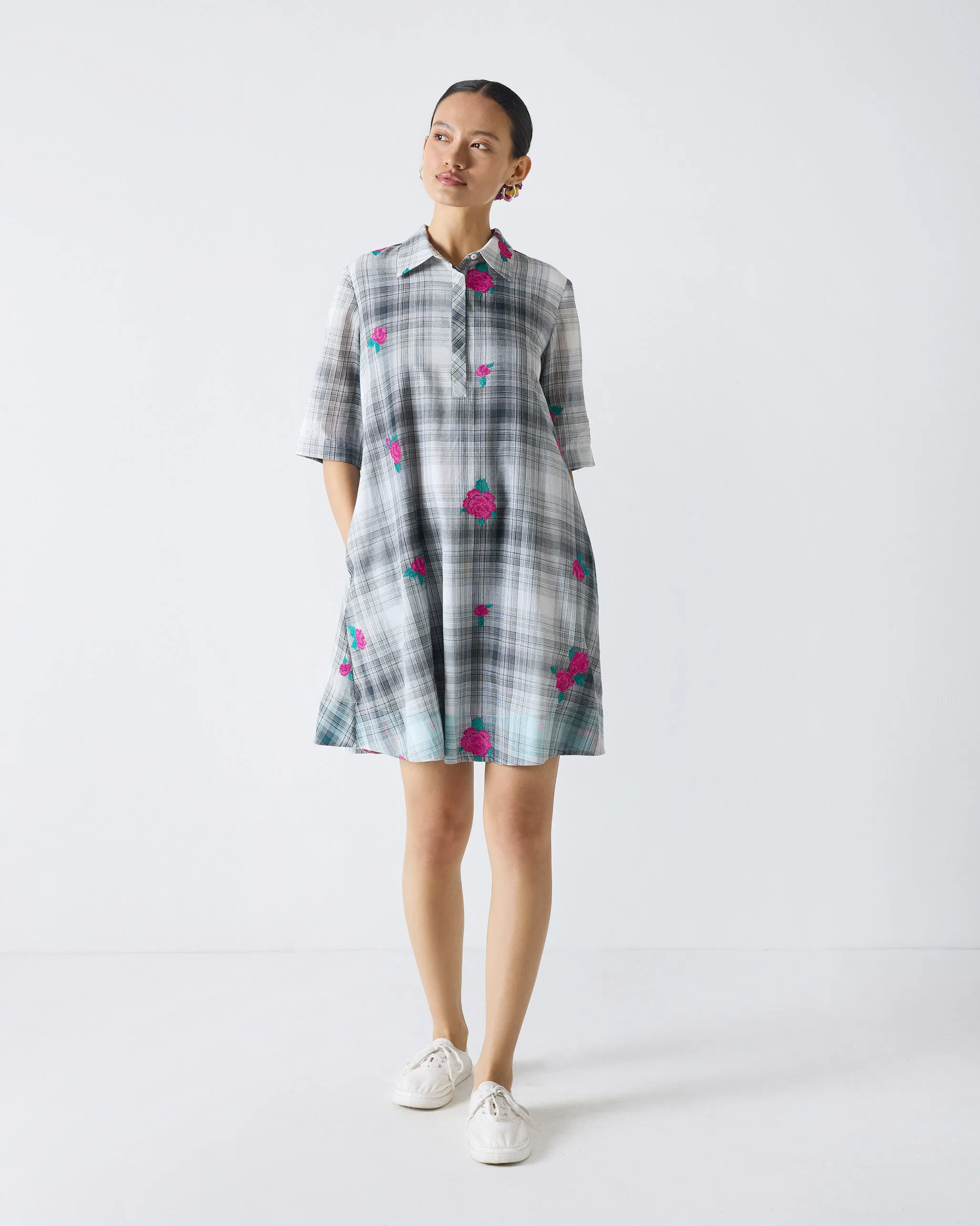 Kind Light Happy Heart Dress - Black & White Embroidery