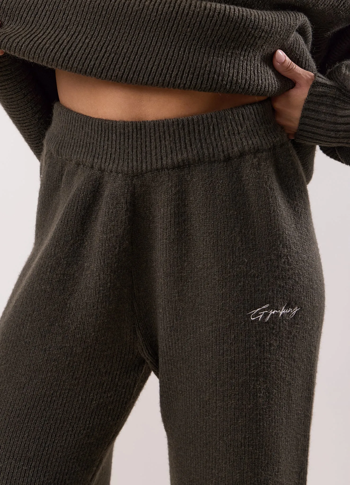 Easy Fit Design Gym King Rib Knit Trouser - Warm Khaki