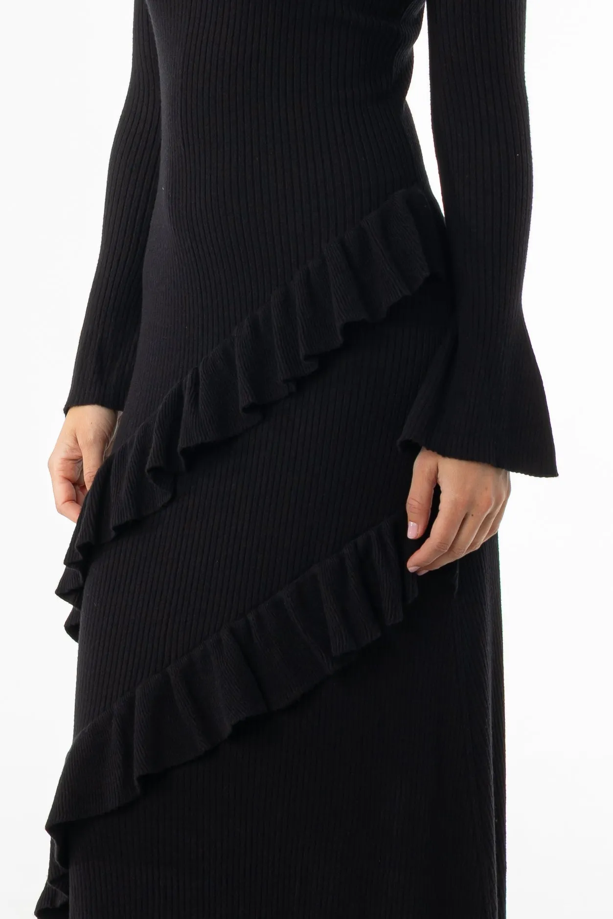 Black Ruffle Knit Dress Lawn Soft Weekend Favorite