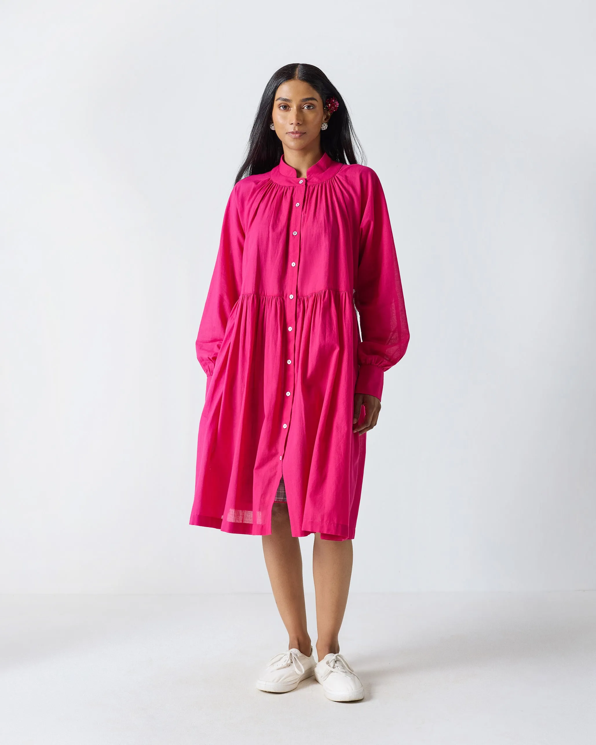 Urban Motion Miya Button Front Dress & Slip - Fuchsia