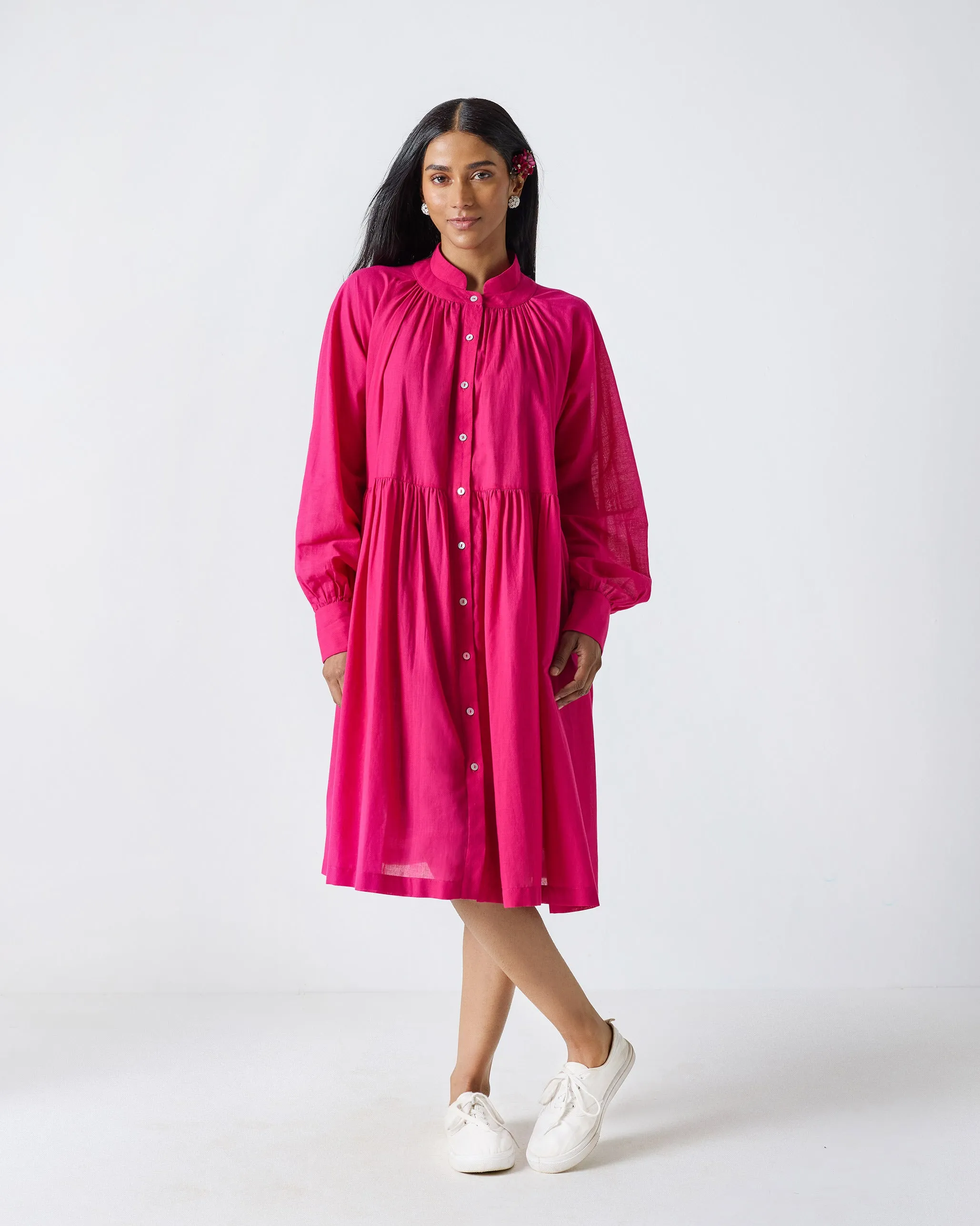 Miya Button Front Dress & Slip - Fuchsia Urban Look Casual Days