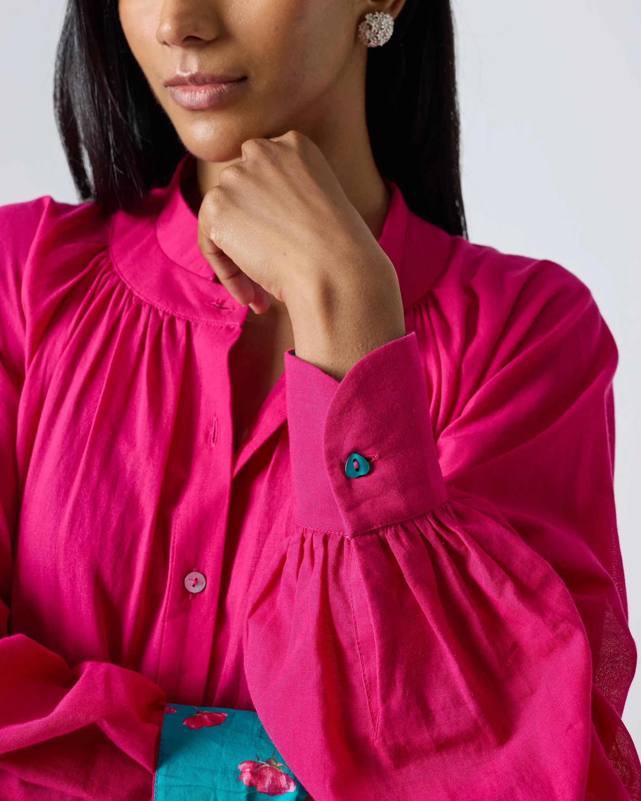 Miya Button Front Dress & Slip - Fuchsia Light Bow