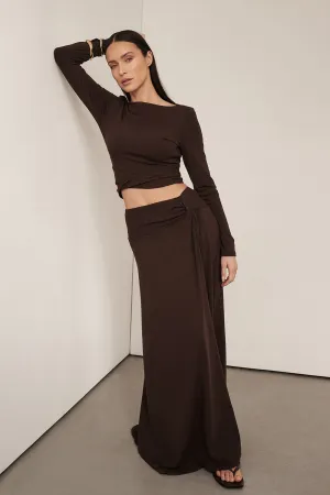 HADLEY CHOC LONG SLEEVE TWIST TOP Durable Edge Binding Stretch Waistband Design