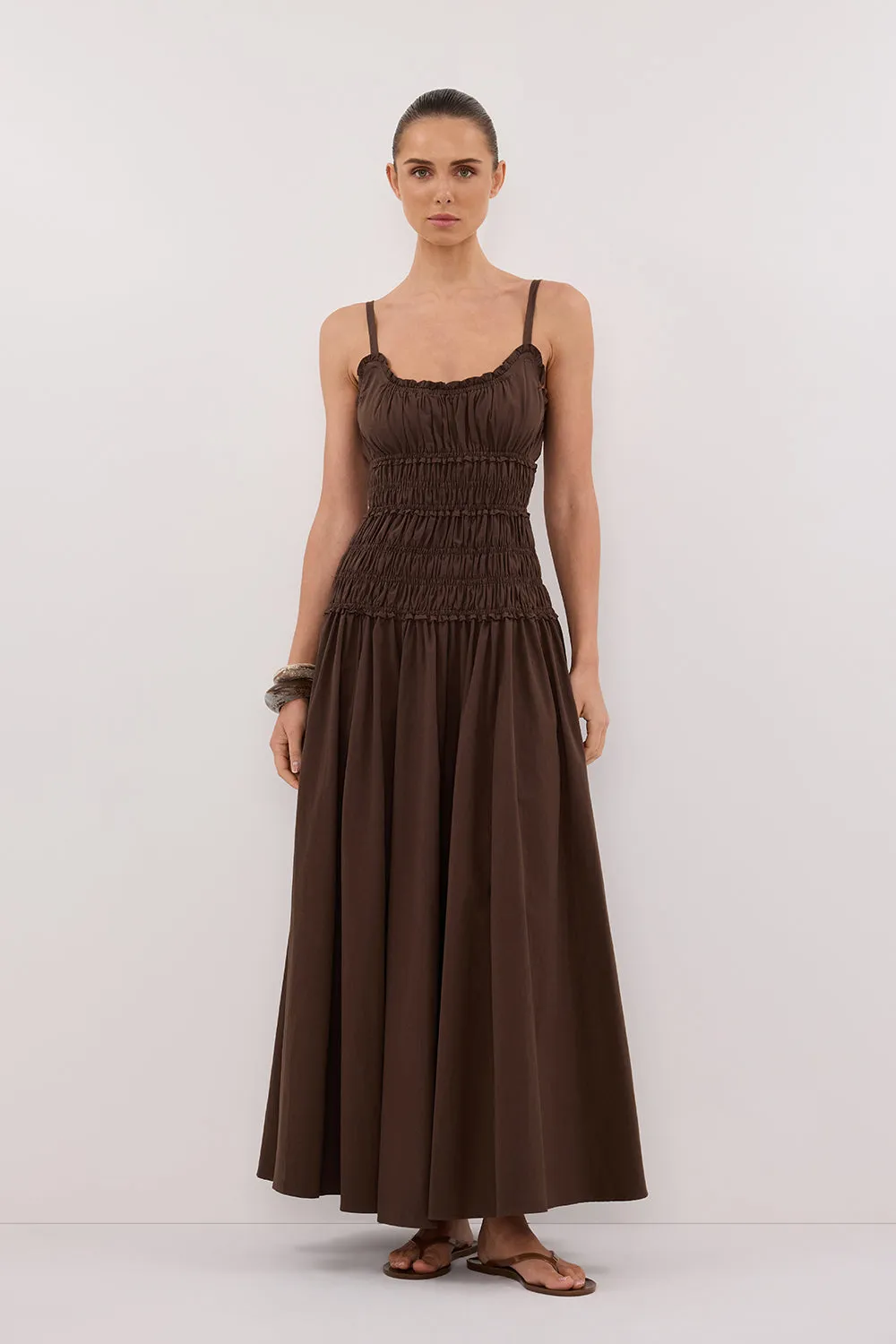 TOBY BITTER CHOC COTTON MIDI DRESS Timeless Look Wear