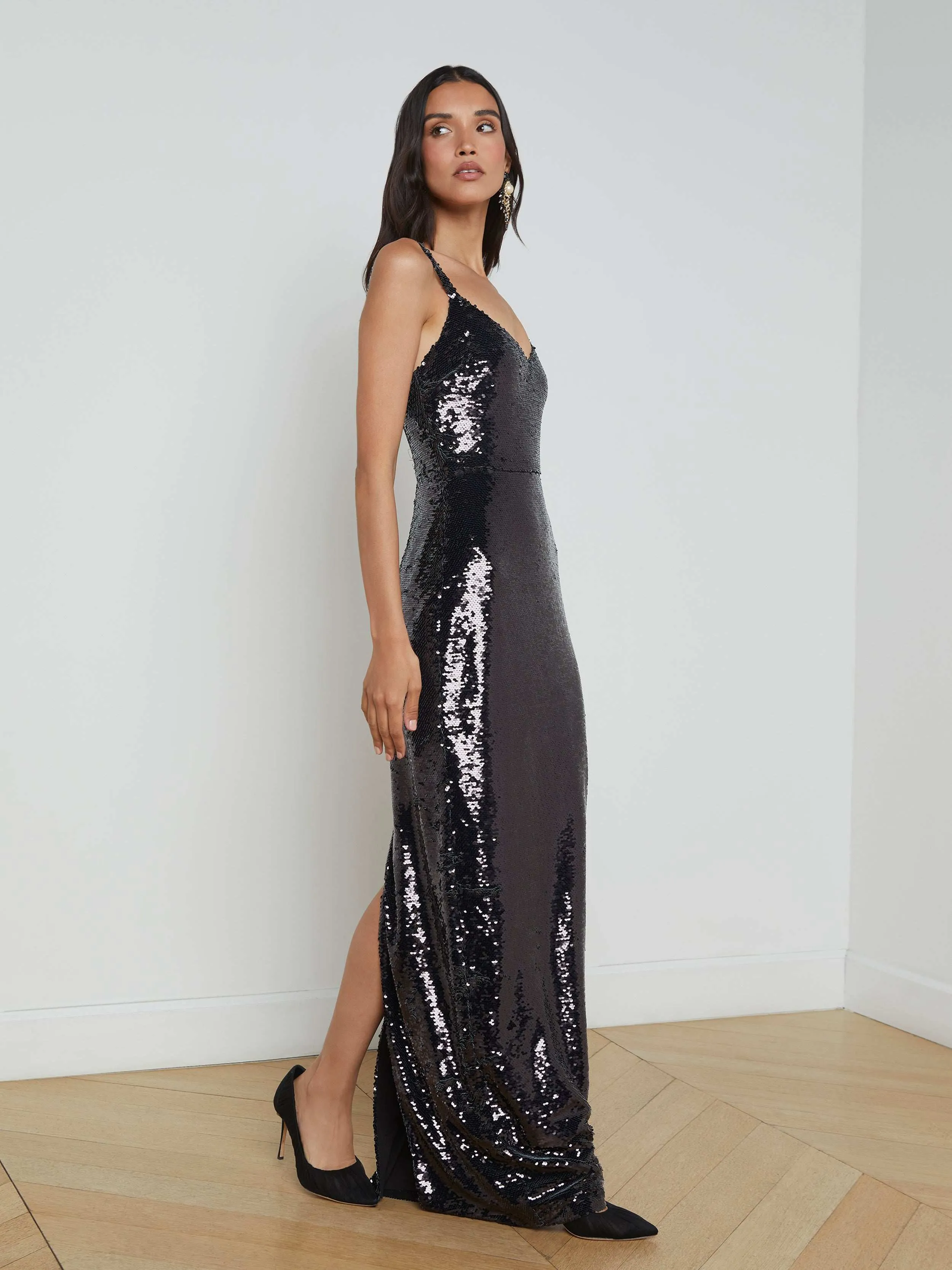 Karma Sequin Maxi Dress Relaxed Waist Glossy-Finish