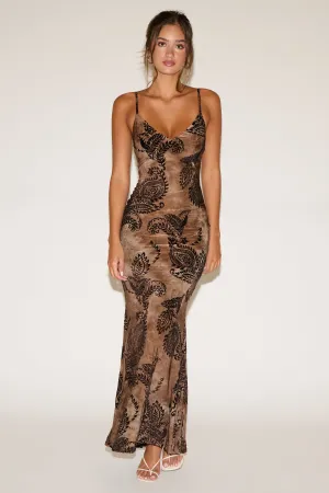 VINTAGE TIE DYE PAISLEY FLOCKING MERMAID MAXI DRESS Side-Pocket